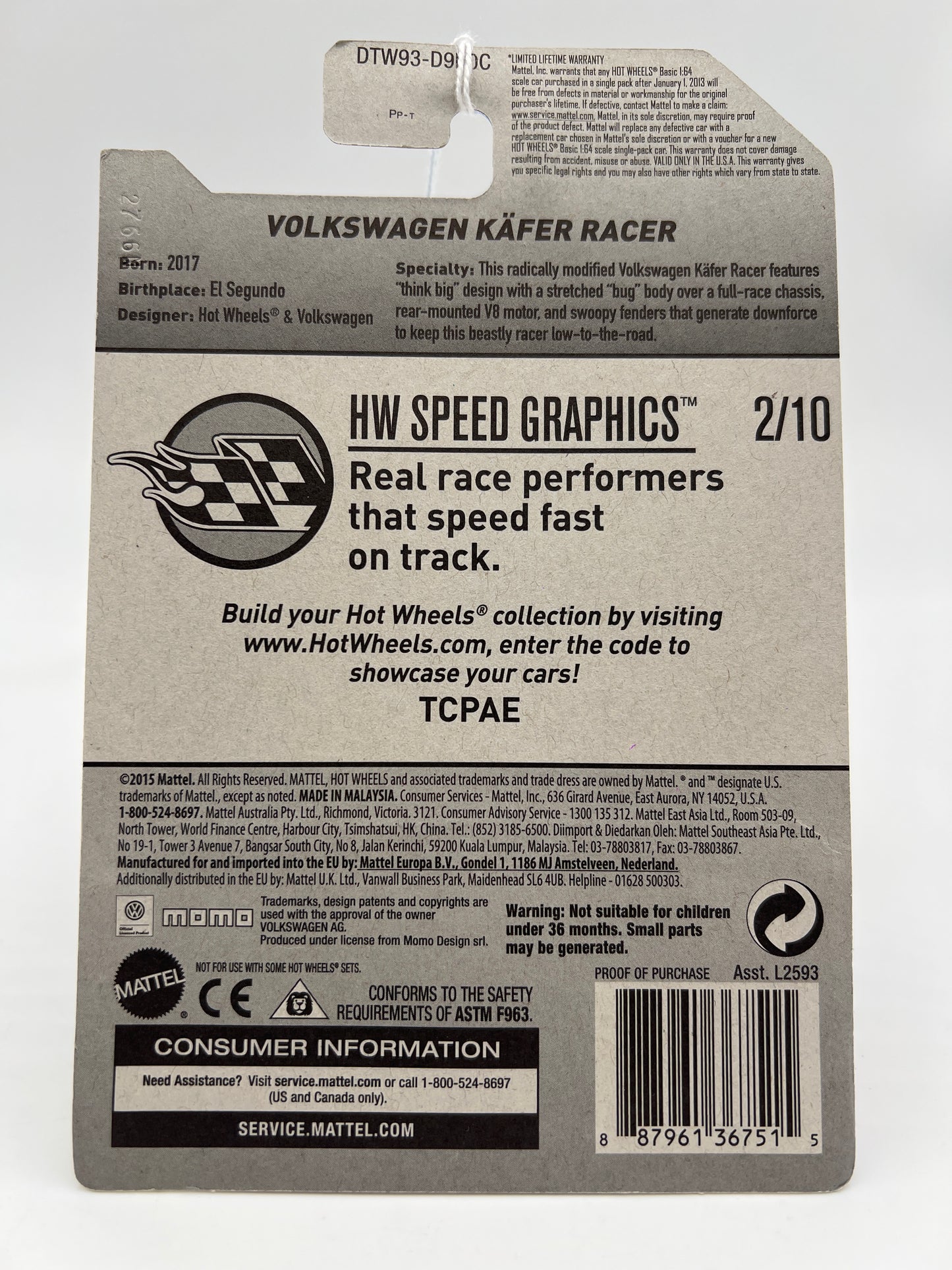 2017 Hot Wheels Speed Graphics #56 Volkswagen Kafer Racer Momo Red 96E