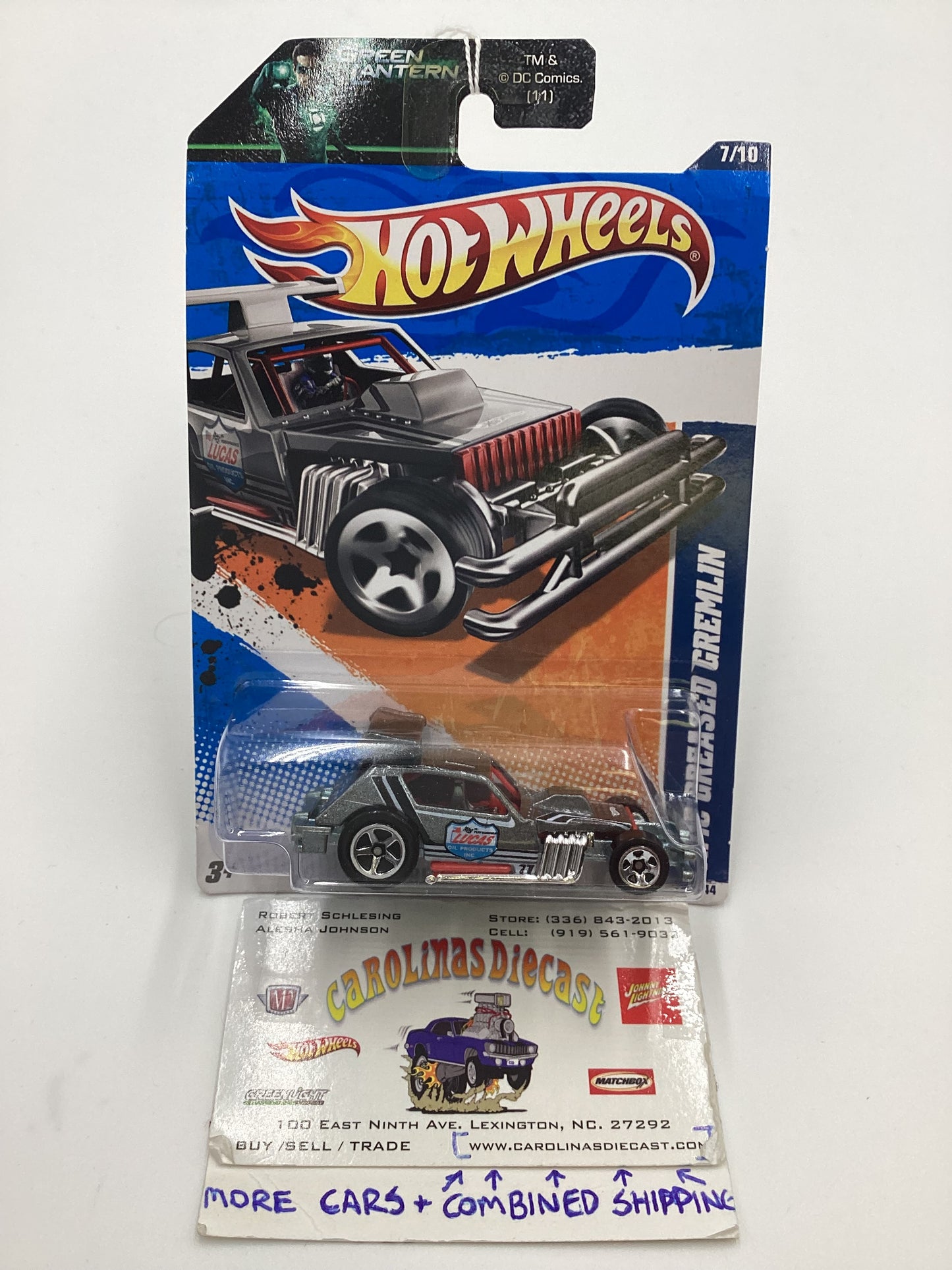 2011 Hot Wheels #137 AMC Greased Gremlin Lucas Oil Gray Green Lantern Card