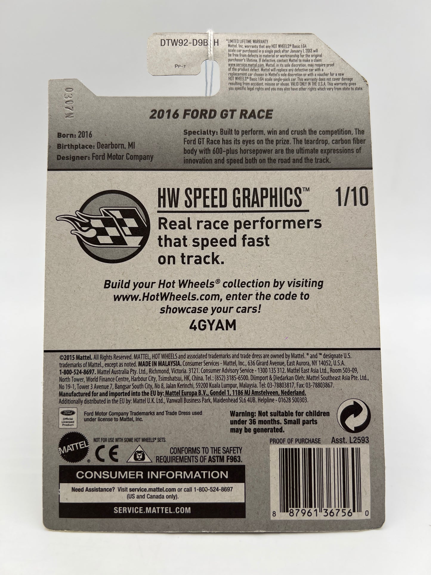 2017 Hot Wheels Speed Graphics #166 2016 Ford GT Race Blue 22E