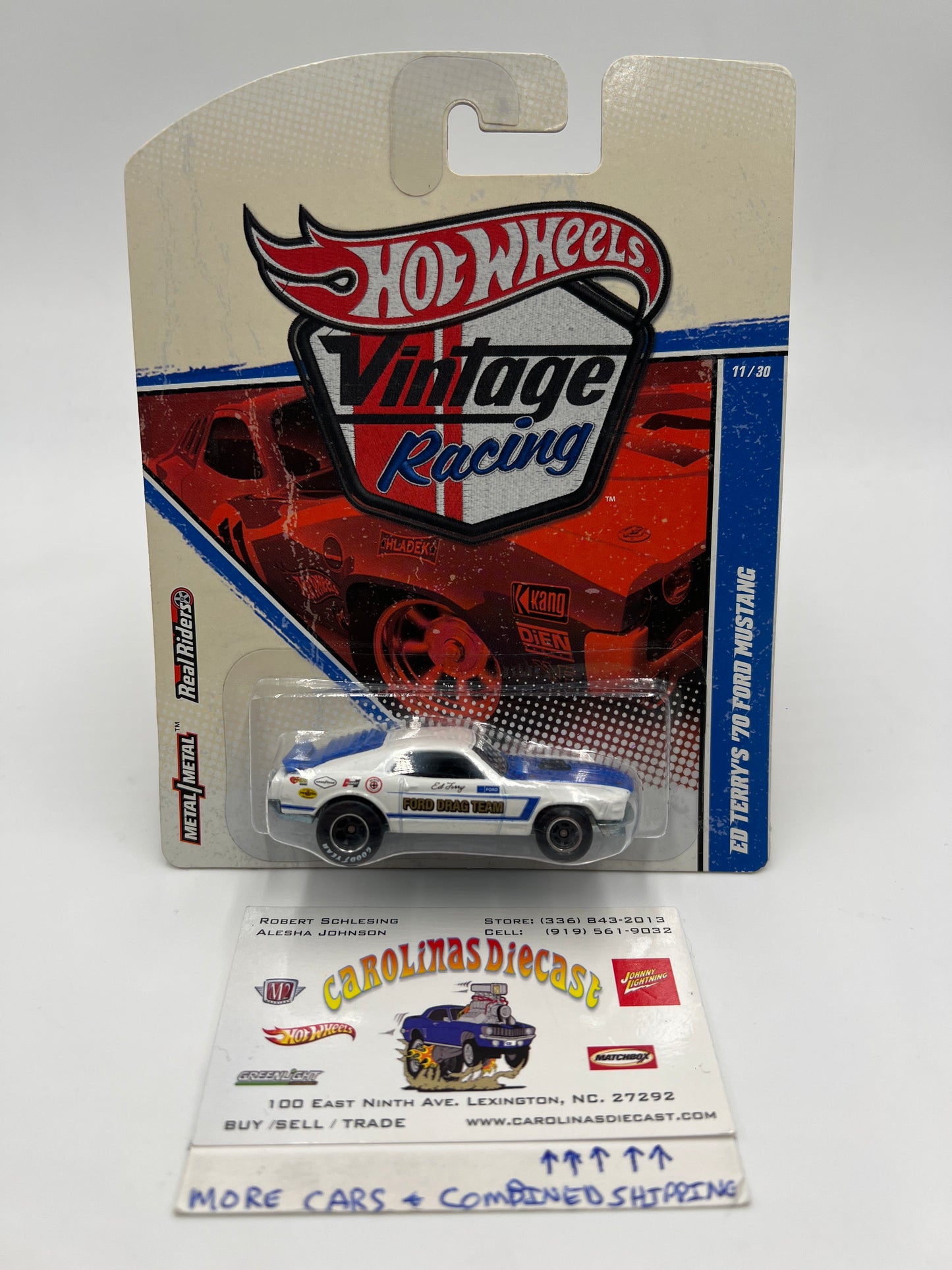 Hot Wheels Premium Vintage Racing #11 Ed Terrys 70 Ford Mustang White W/Protector
