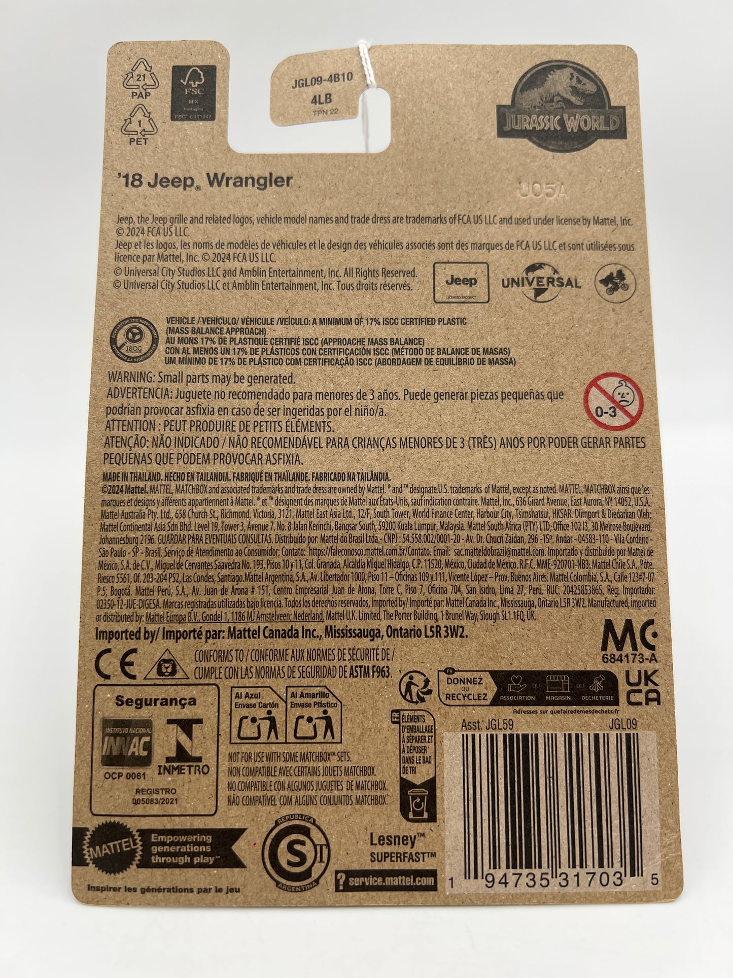 2025 Matchbox Jurassic World Rebirth 18 Jeep Wrangler White 161D