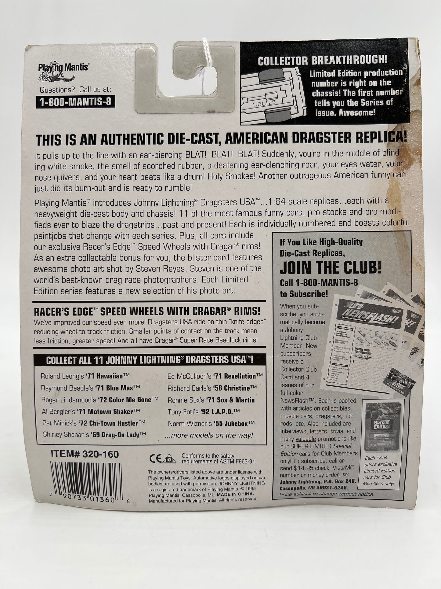 Johnny Lightning Dragsters USA Series 6 #1142 72 Chi-Town Hustler Yellow/Red Bad Card 186B