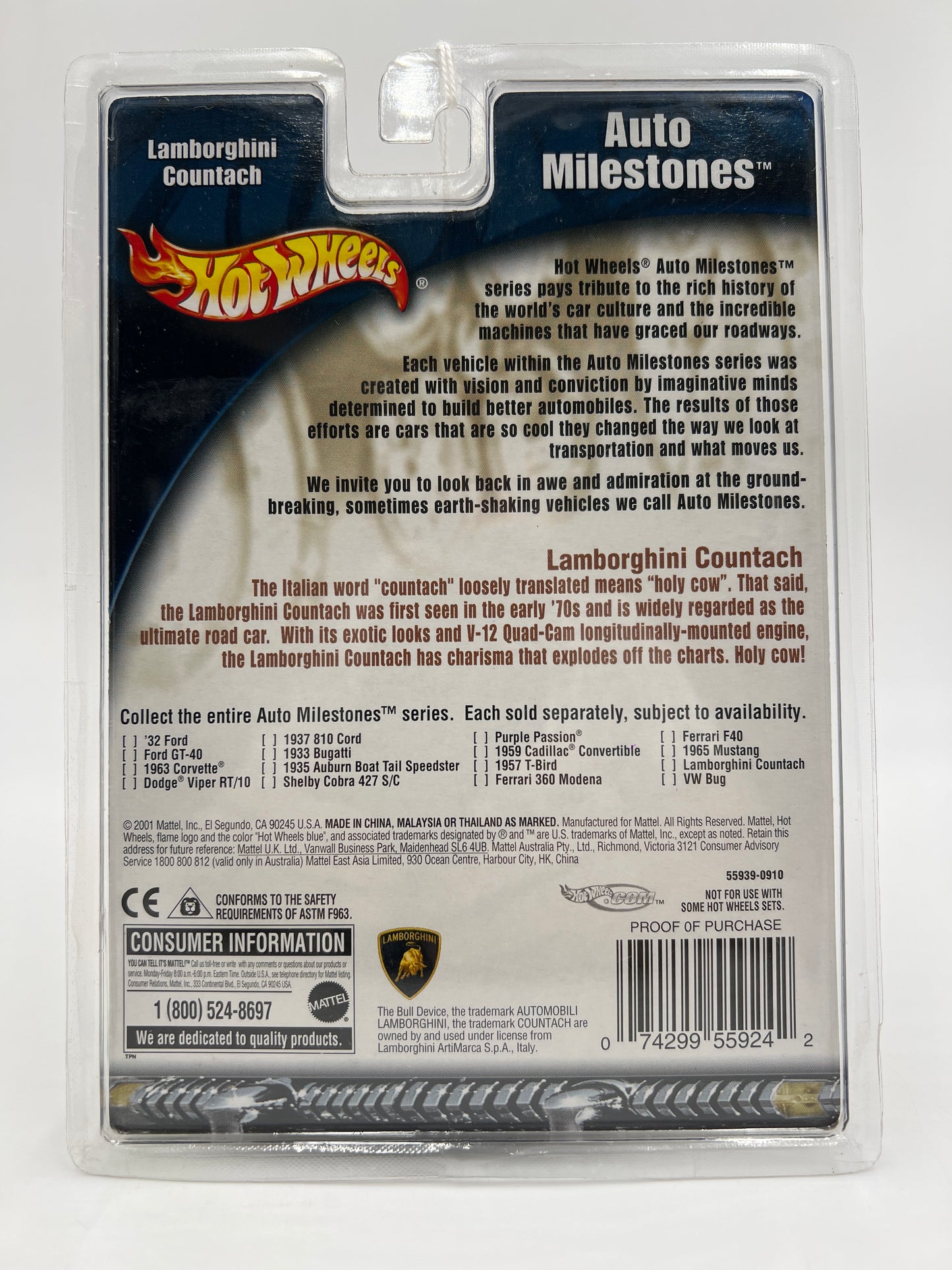 2002 Hot Wheels Auto Milestones Lamborghini Countach Yellow SR