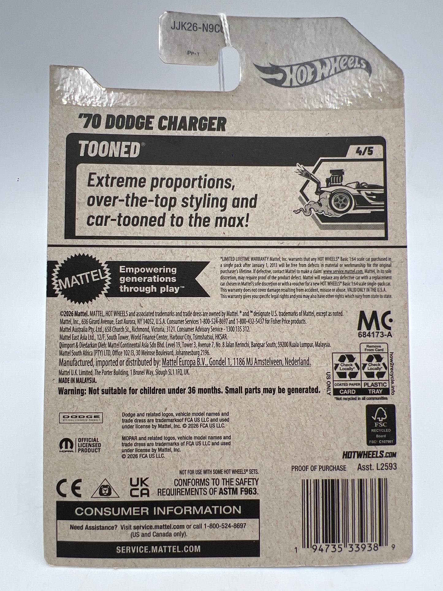 2026 Hot Wheels J Case #188 Tooned 70 Dodge Charger White