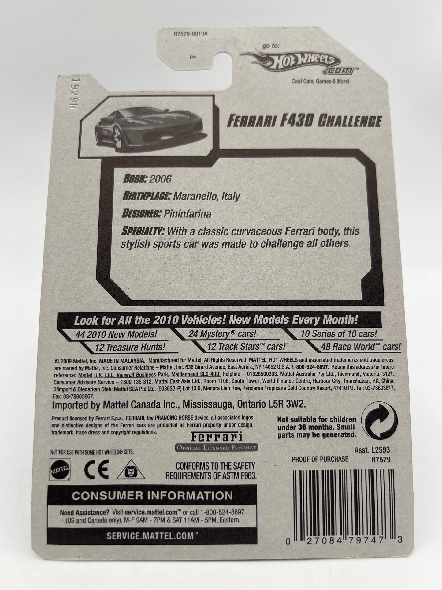 2010 Hot Wheels Racing #154 Ferrari F430 Challenge W/Protector SR