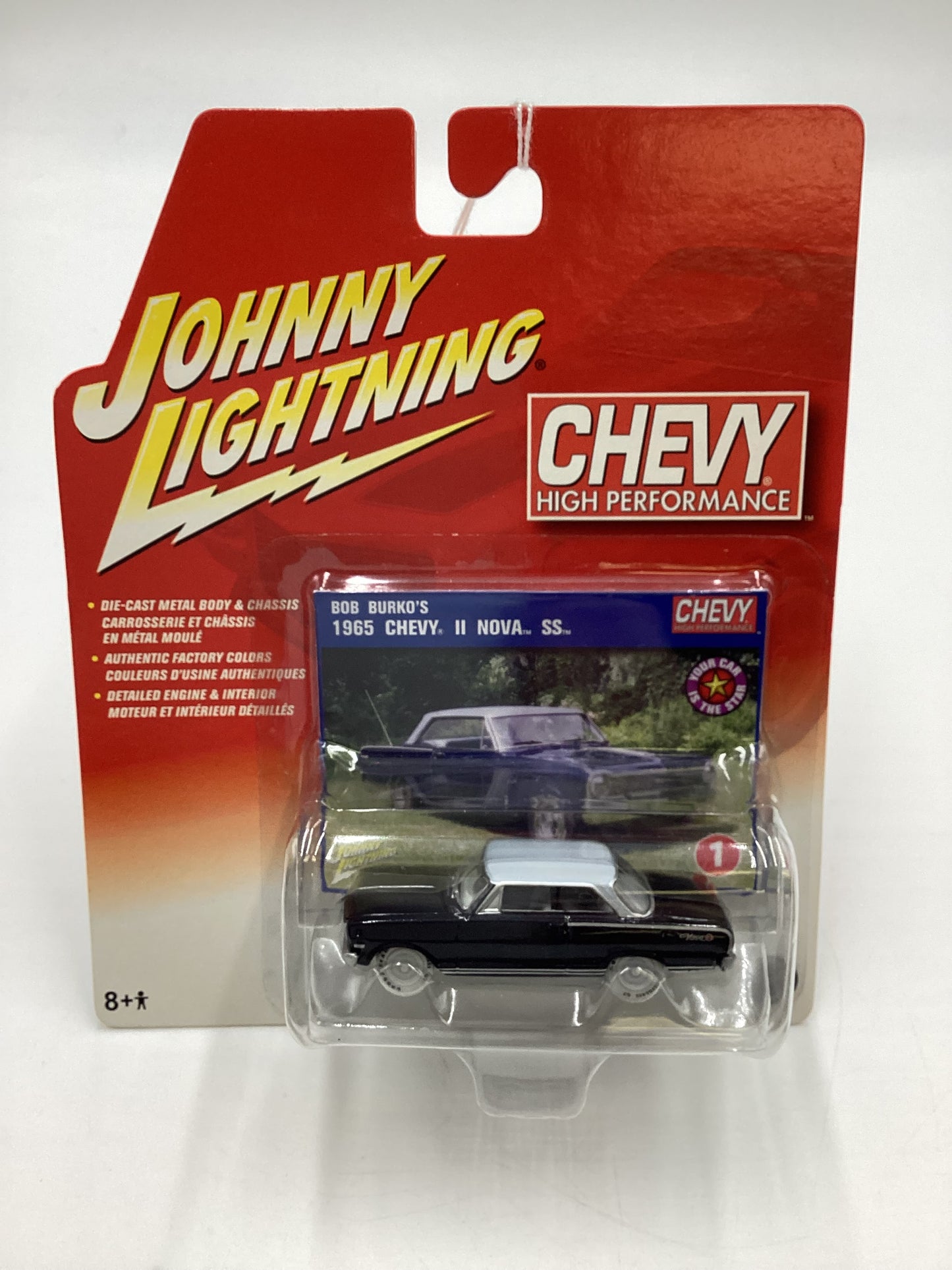 Johnny Lightning Chevy High Performance #1 Bob Burkos 1965 Chevy II Nova SS Black White Lightning Chase VHTF