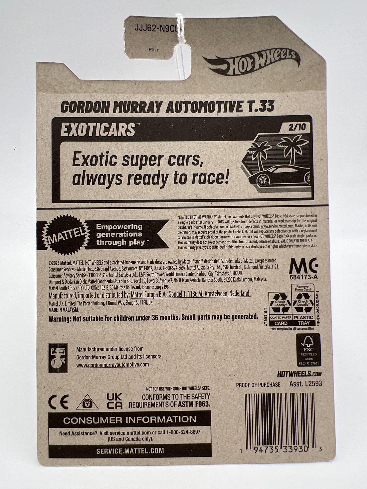 2026 Hot Wheels A Case Exoticars #3 Gordon Murray Automotive T.33 Yellow 68G