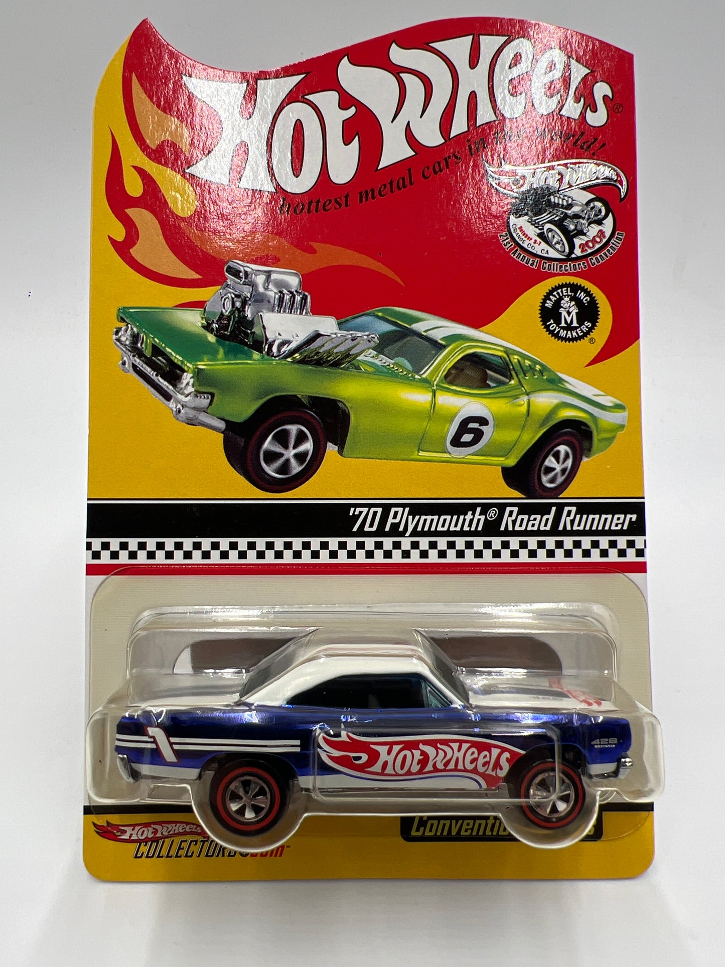 2007 Hot Wheels 21st Annual Collectors Convention 1628/10000 70 Plymouth Road Runner Blue W/Protector