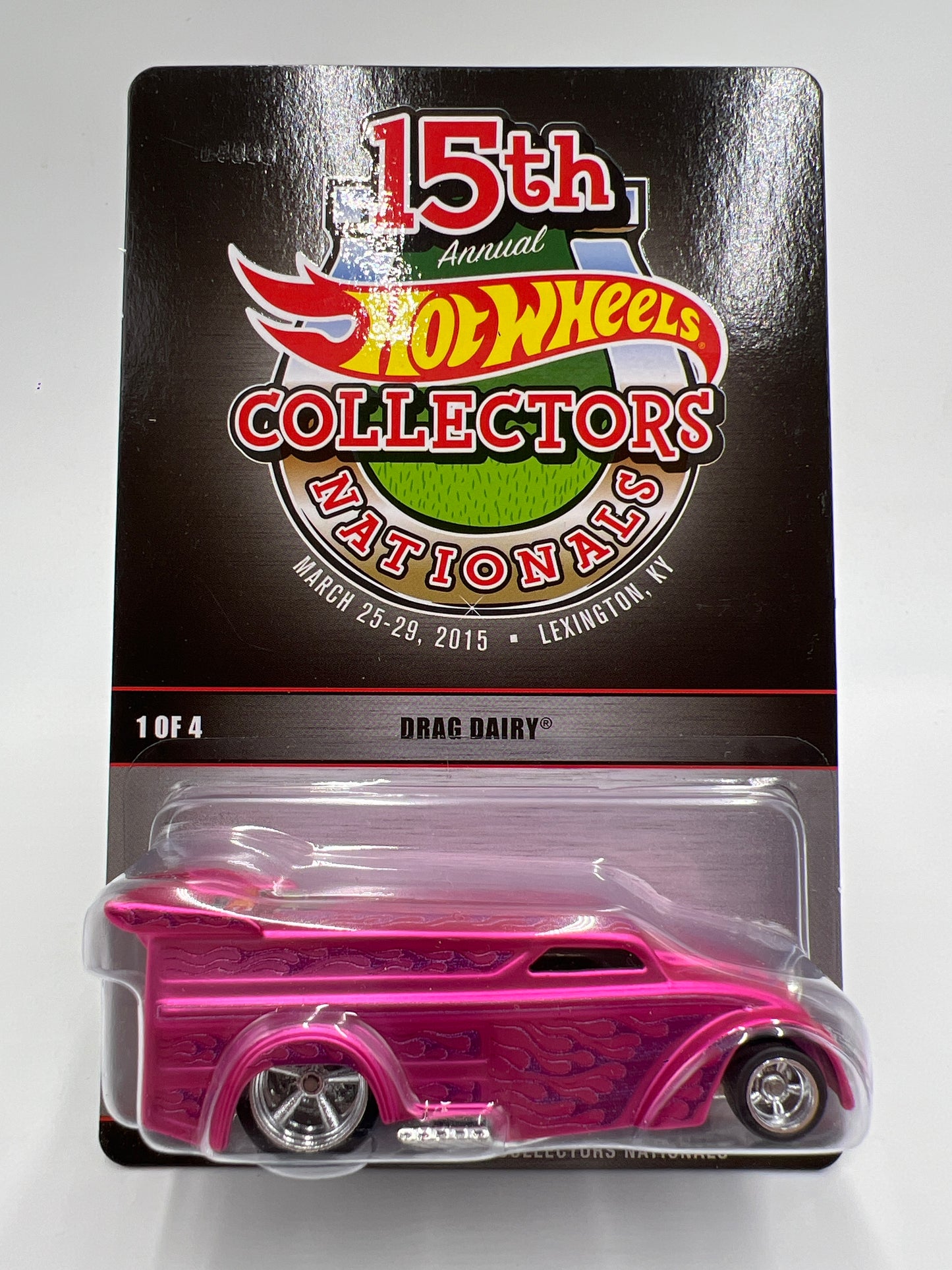 2015 Hot Wheels 15th Annual Collectors Nationals KY #2217/3600 Drag Dairy Pink W/Protector