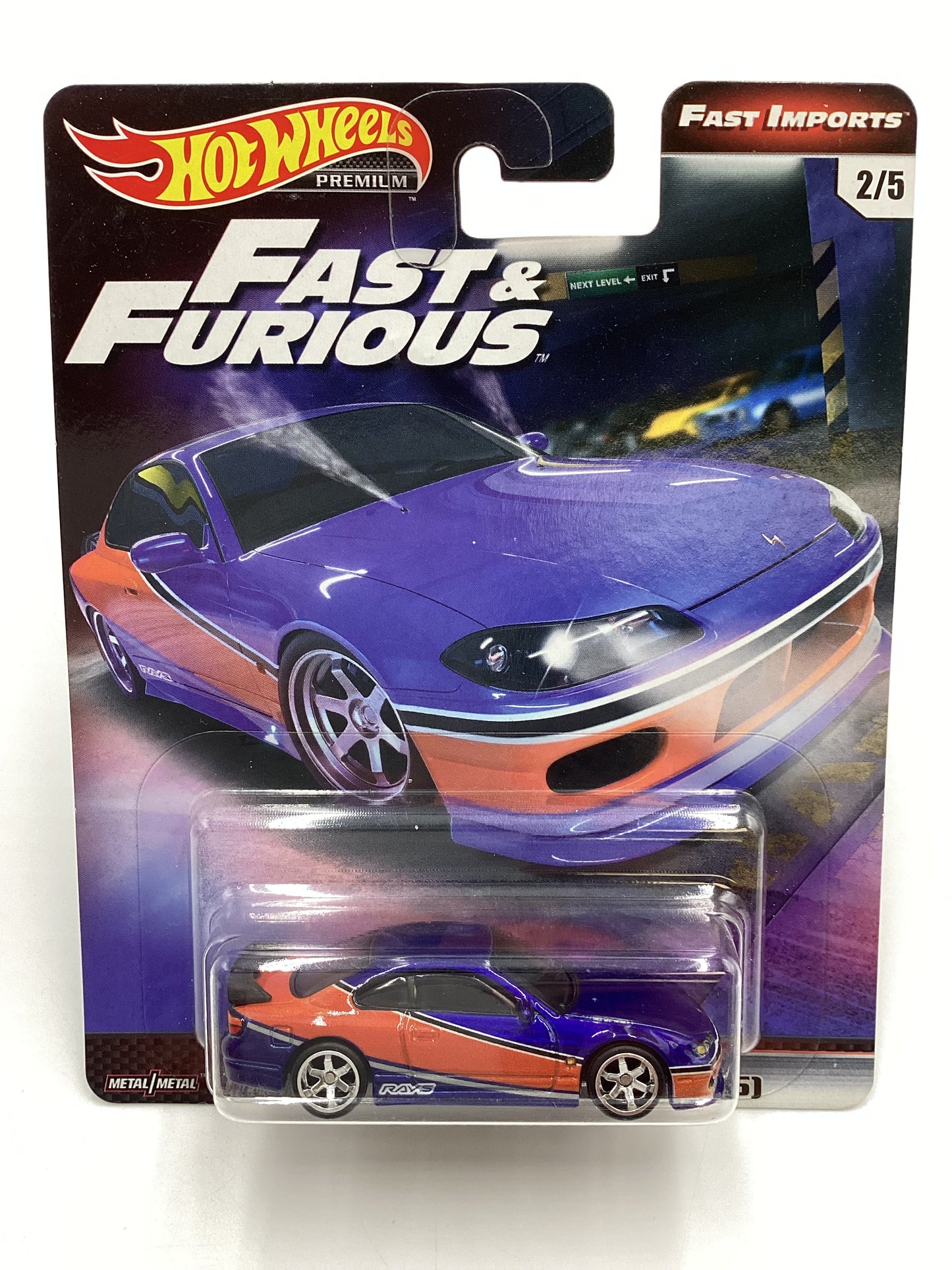 Hot Wheels Premium Fast & Furious Fast Imports #2 Nissan Silvia S15 Blue/Orange W/Protector