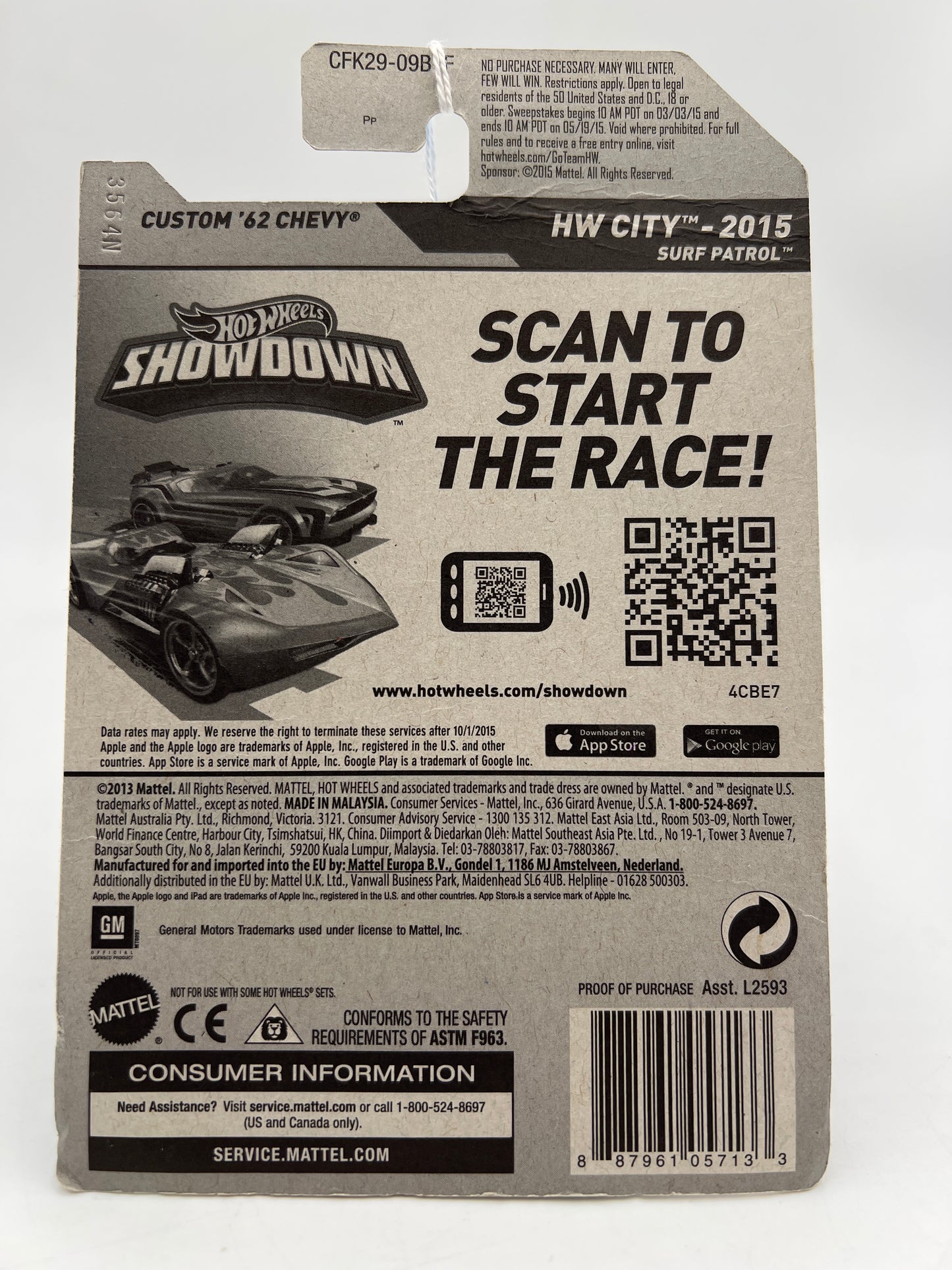 2015 Hot Wheels City #72 Custom 62 Chevy Yellow (Card Not Perfect) 16D