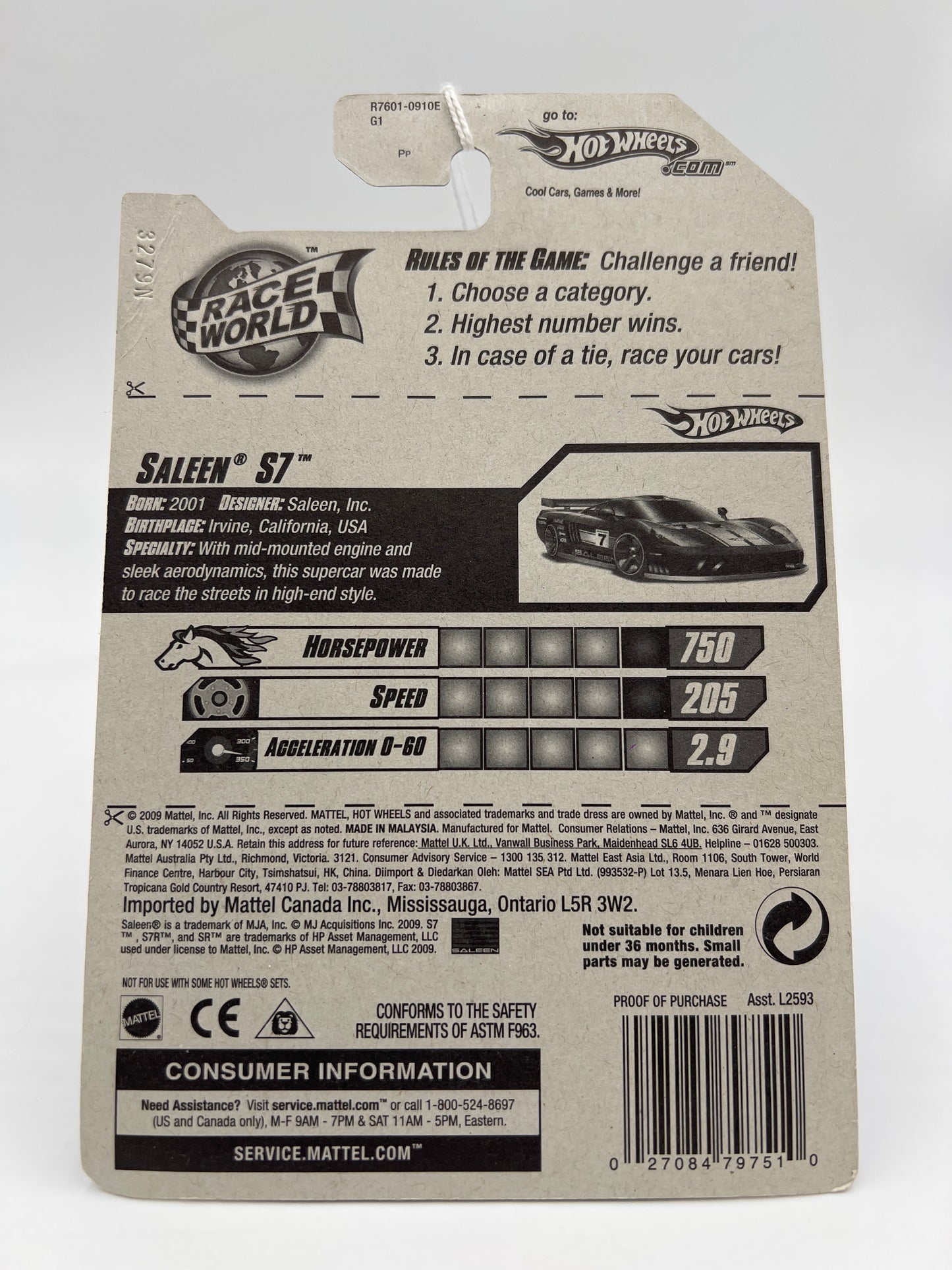 2010 Hot Wheels HW Race World #172 Saleen S7 Black 24A