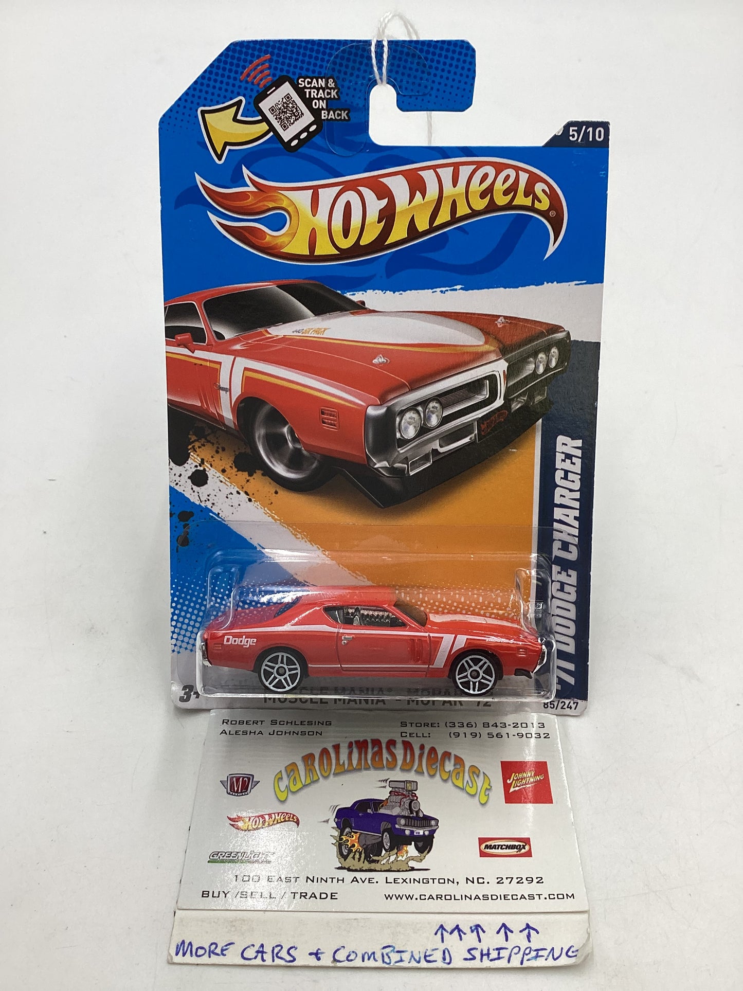 2012 Hot wheels #085 Red 71 Dodge Charger 43B