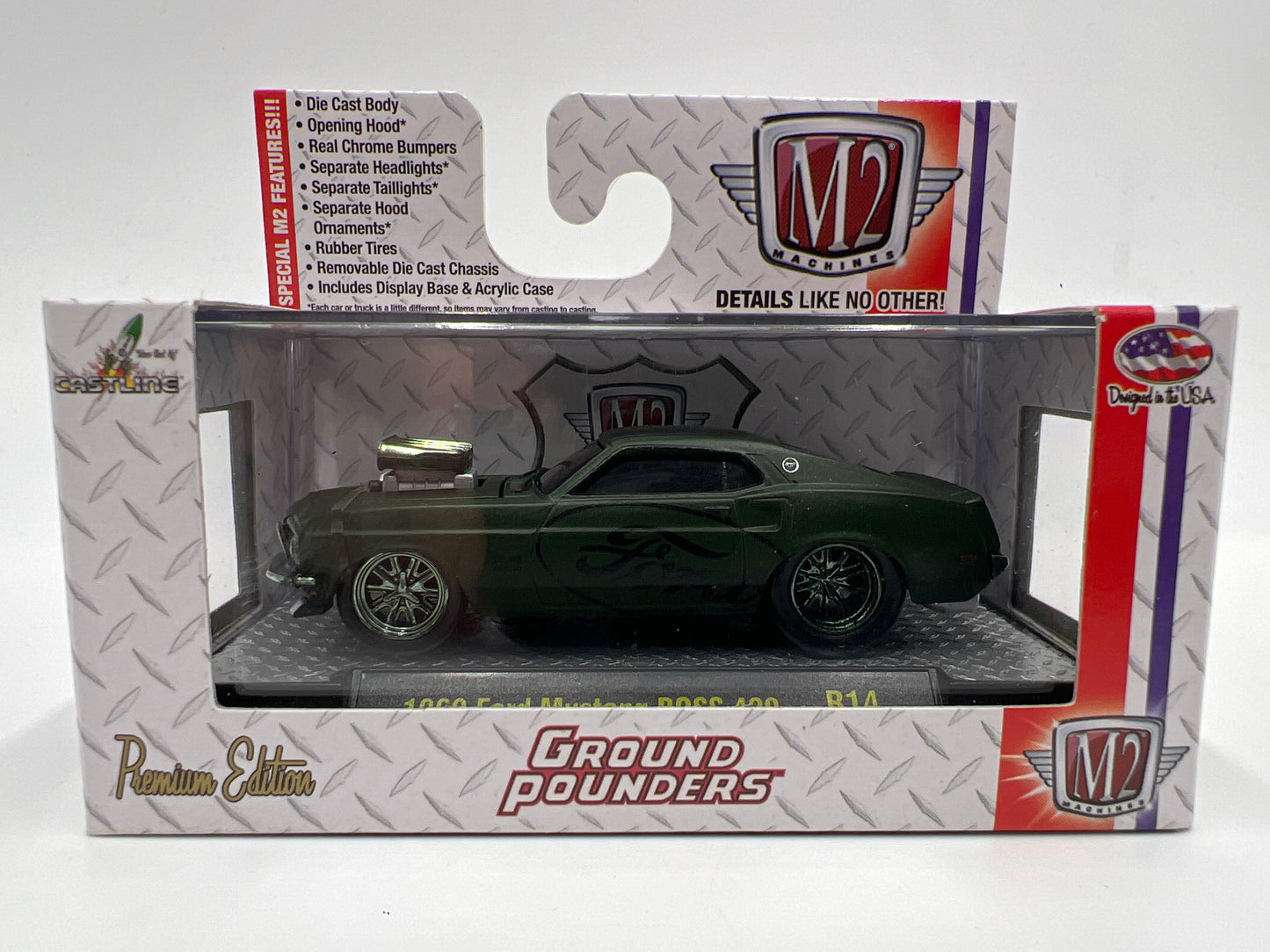 M2 Machines Ground Pounders 1969 Ford Mustang Boss 429 Dark Green R14