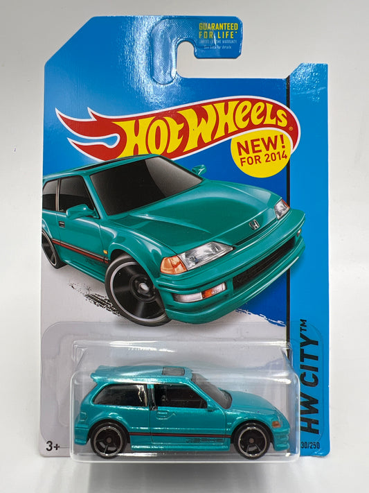2014 Hot Wheels City #30 1990 Honda Civic EF Teal Blue W/Protector