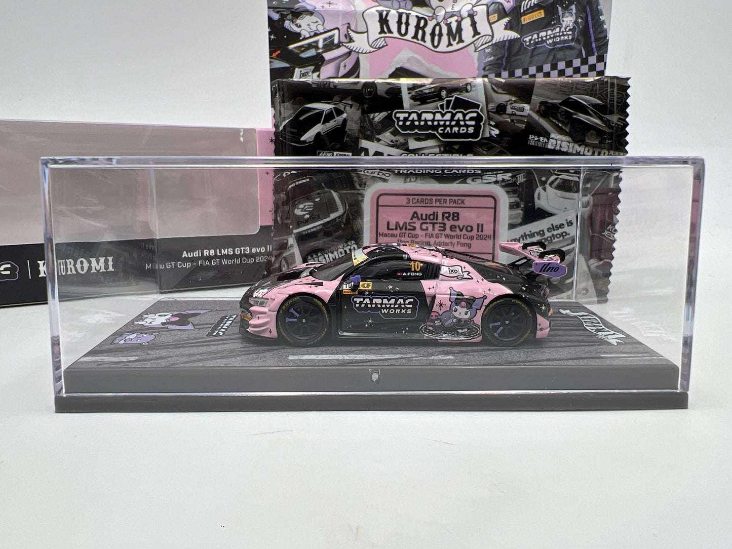 Tarmac Works x Kuromi Audi R8 LMS GT3 EVO II Macau 2024 GT Cup W/Trading Cards & Poster