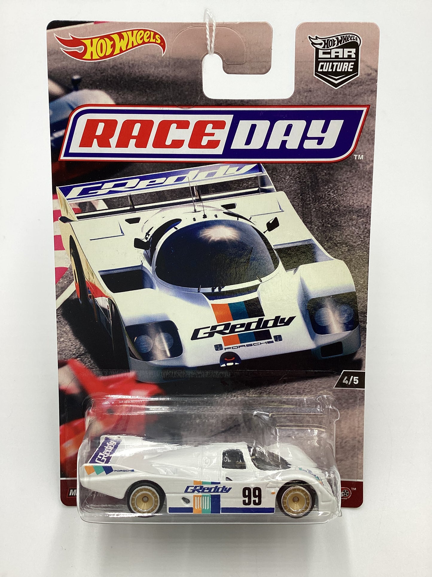 Hot wheels Race Day #4 Porsche 962 White GReddy *Cracked Blister* 245K