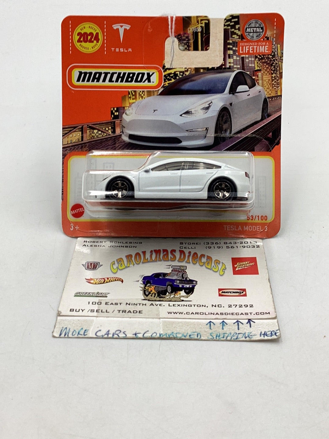 2023 matchbox #53 Tesla Model 3 Short Card 48E