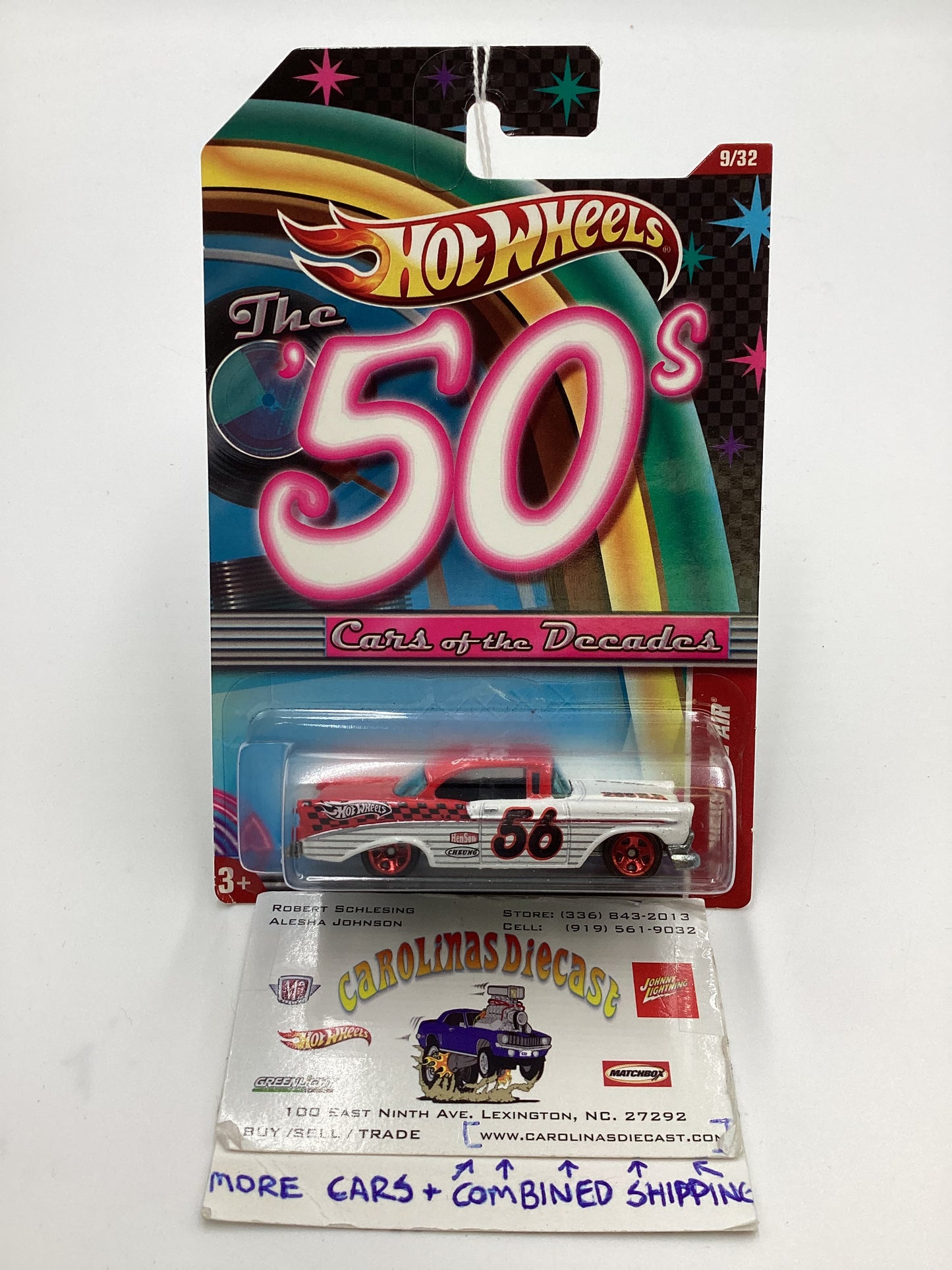 2011 Hot Wheels Cars of the Decades The 50s #9 56 Chevy Bel Air White/Red 157F