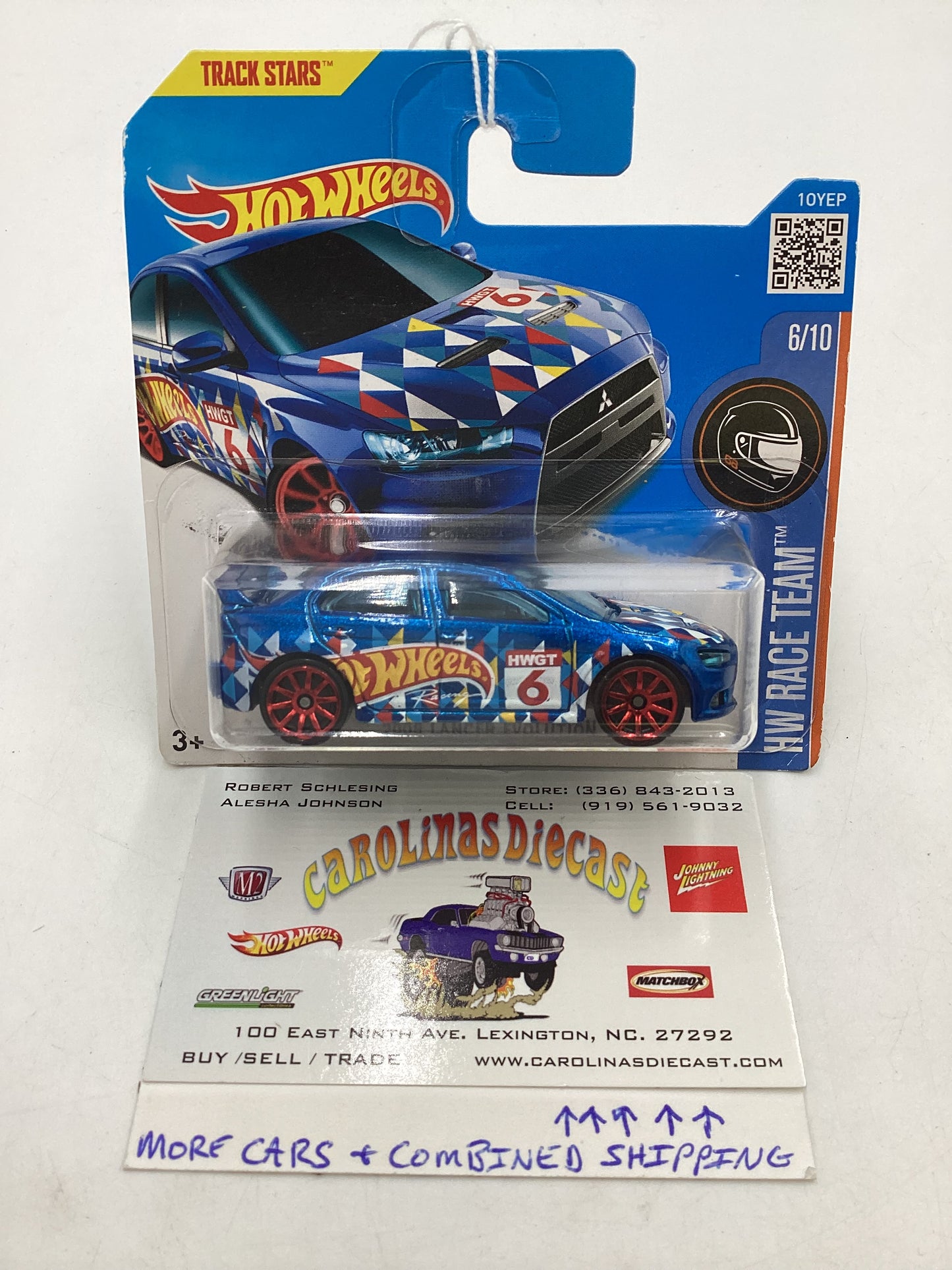 Hot wheels 2016 Race Team #6 2008 Lancer Evolution Short Card 91D