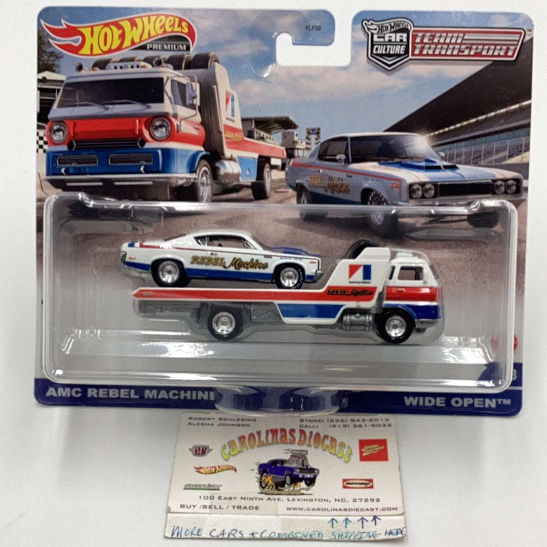 Hot wheels car culture team transport #43 AMC Rebel Machine Wide Open 279F