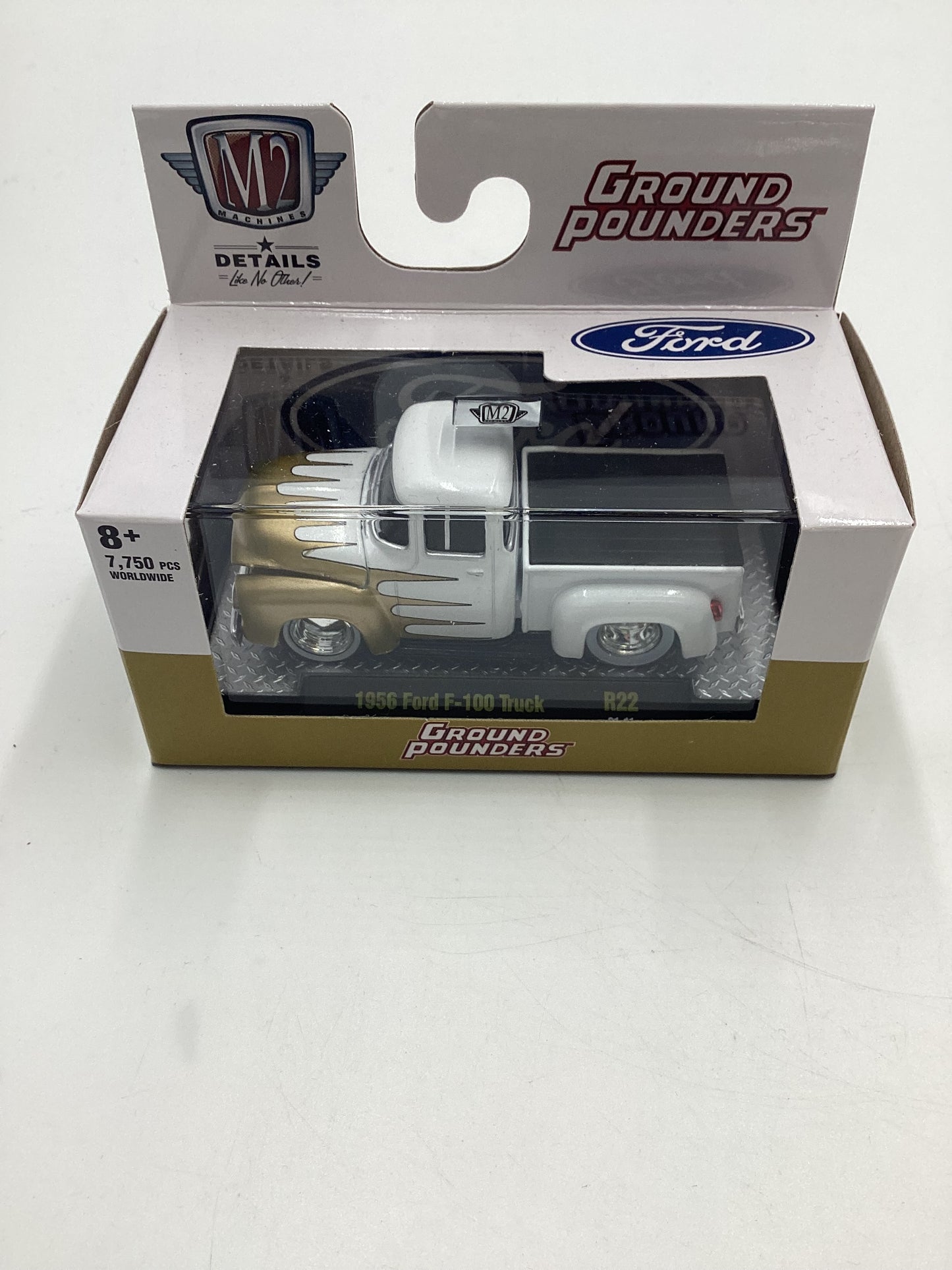 M2 Machines Ground Pounders 1956 Ford F 100 truck R22 White/Gold