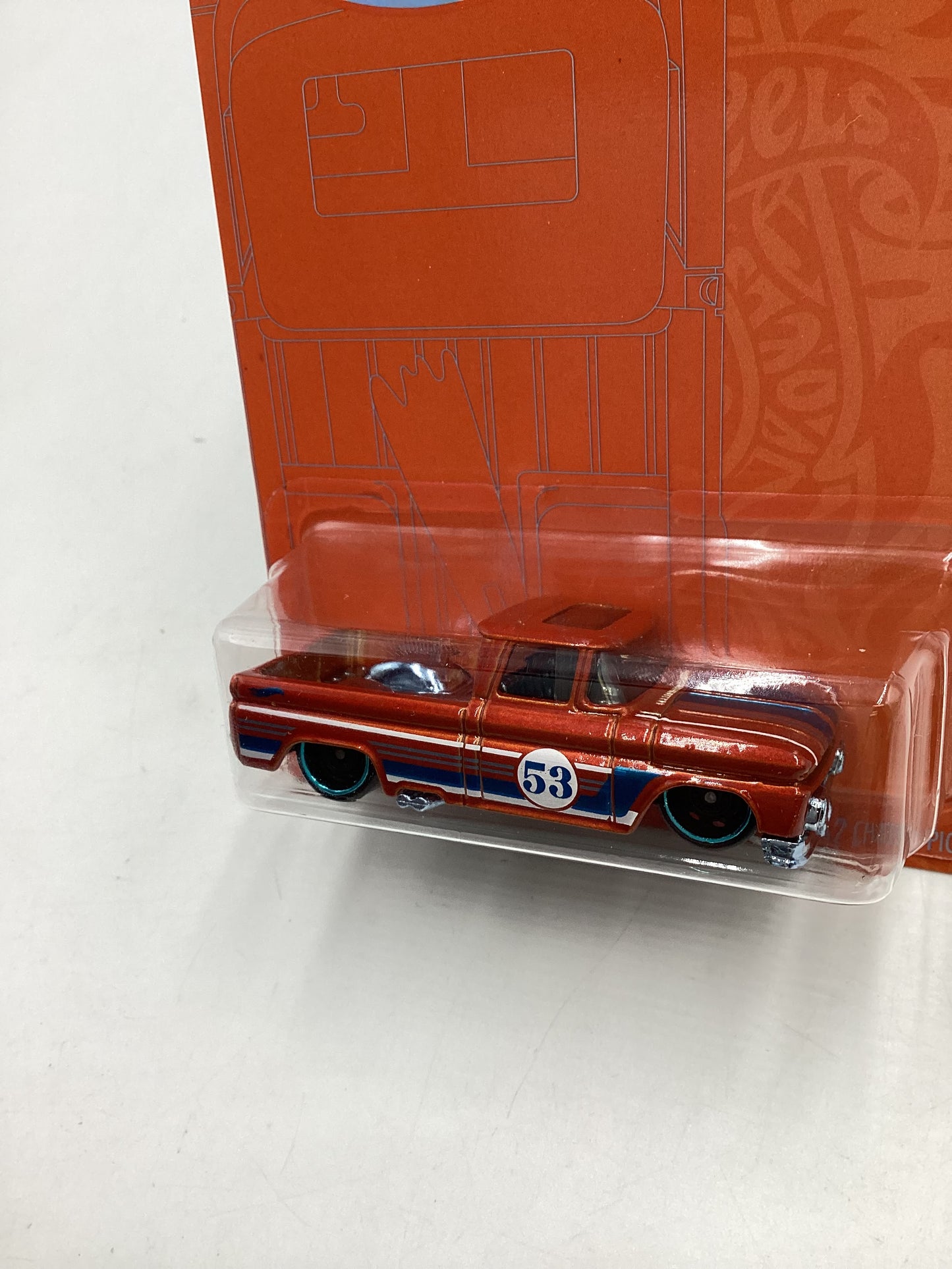 2021 Hot wheels 53rd anniversary Orange and blue Custom 62 Chevy Pickup 158B