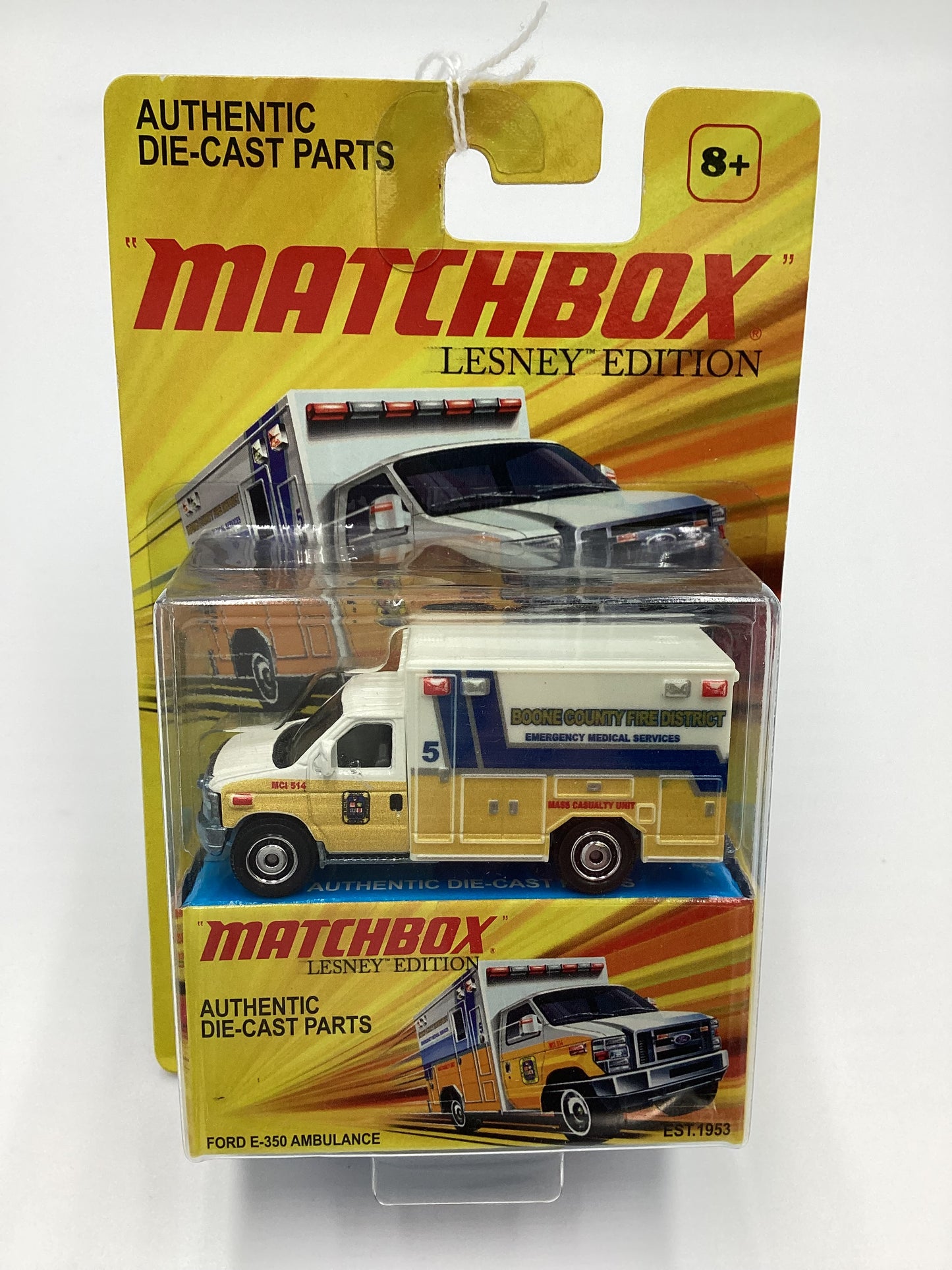 2011 Matchbox Lesley Edition Boone County Ford E-350 Ambulance Yellow