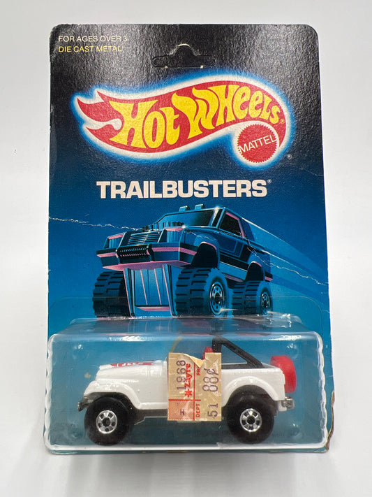Hot Wheels Original 1986 Trailbusters Jeep CJ-7 White Unpunched W/Protector Bad Card