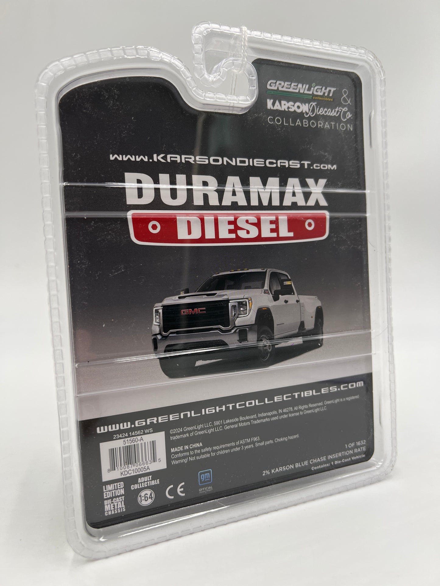 Greenlight x Karson Diecast Co 2022 GMC Sierra 3500 Dually White