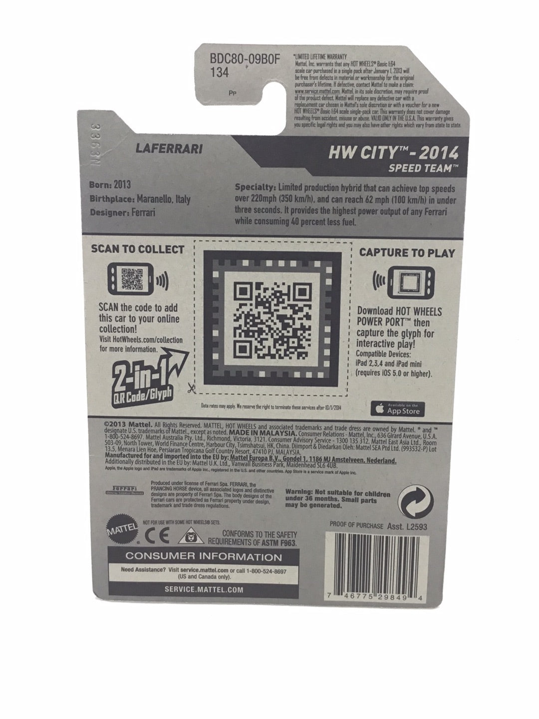 2014 hot wheels #38 Laferrari w/Protector