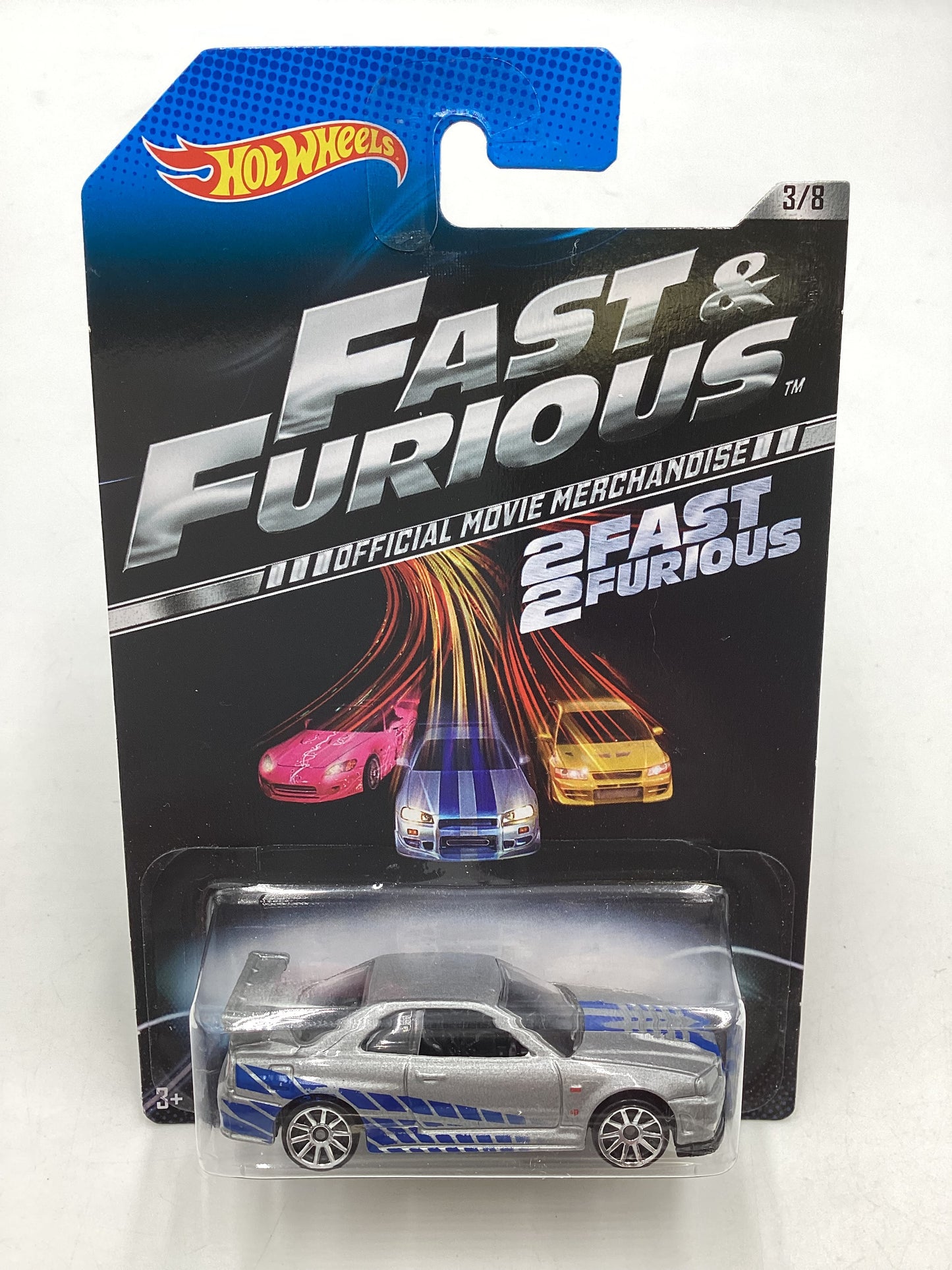 2013 Hot wheels Fast and Furious Fast 2 Furious Nissan skyline GT-R (R34) Silver 3/8 with protector