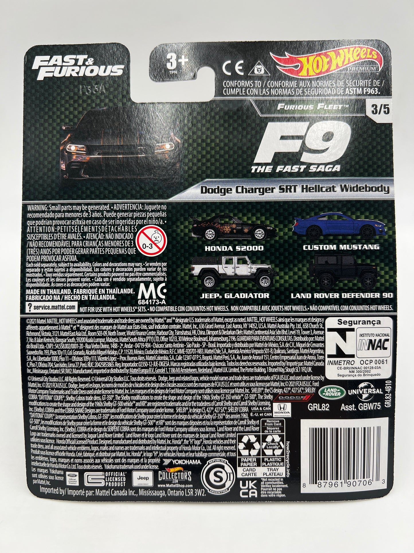 Hot Wheels Premium Fast & Furious Furious Fleet #3 Dodge Charger SRT Hellcat Widebody Black 250A