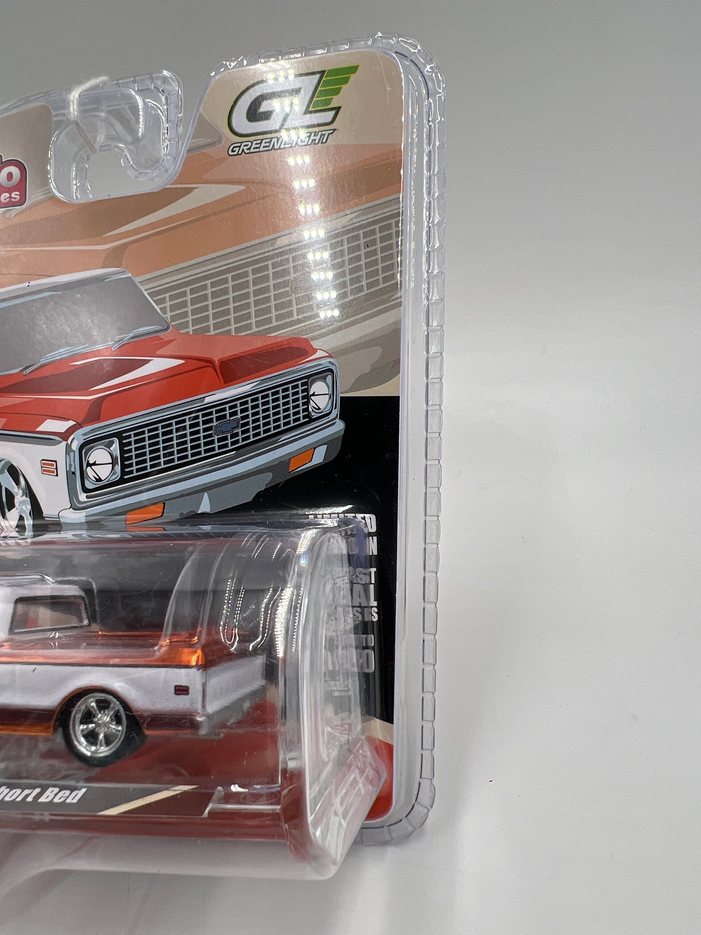 Greenlight Mijo Exclusives CHROME CHASE 1972 Chevrolet C10 Short Bed Orange