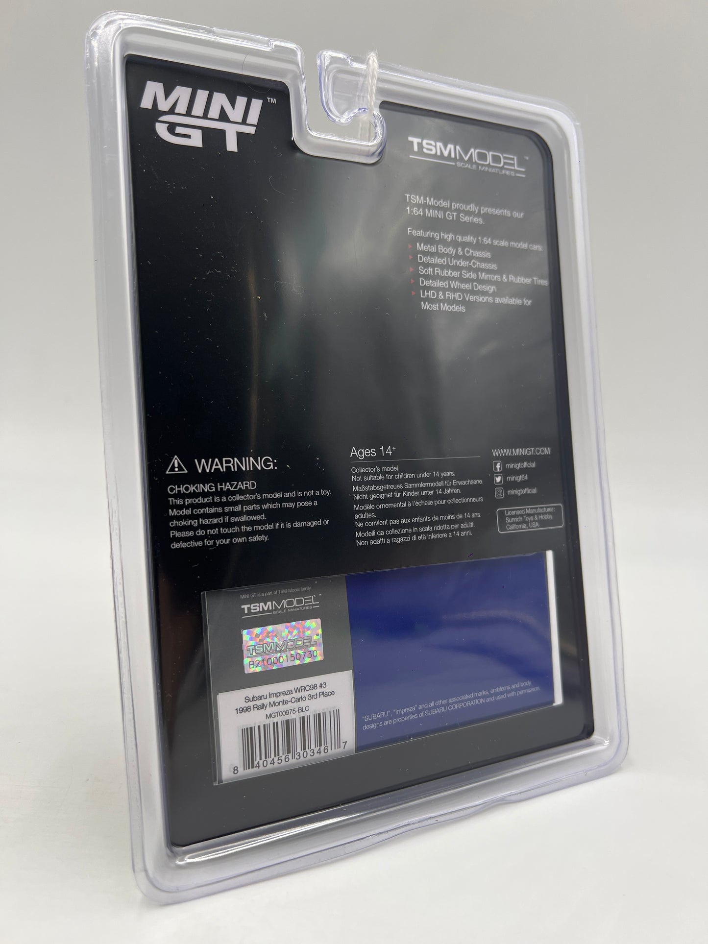 Mini GT #975 CHASE Subaru Impreza WRC98 #3 1998 Rally Monte-Carlo 3rd Place Blue