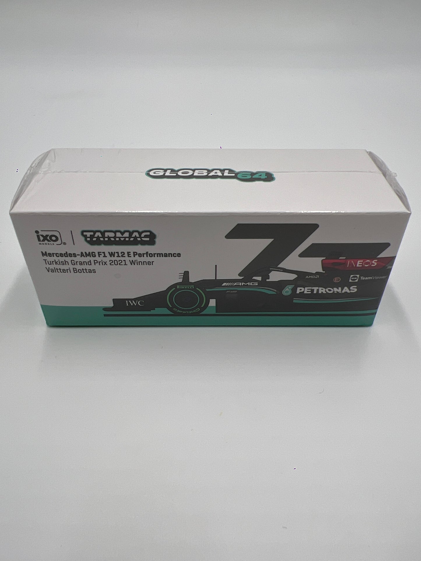 Tarmac Works Global64 IXO Models Valtteri Bottas Mercedes-AMG F1 W12 E Performance Turkish Grand Prix 2021 Winner Sealed