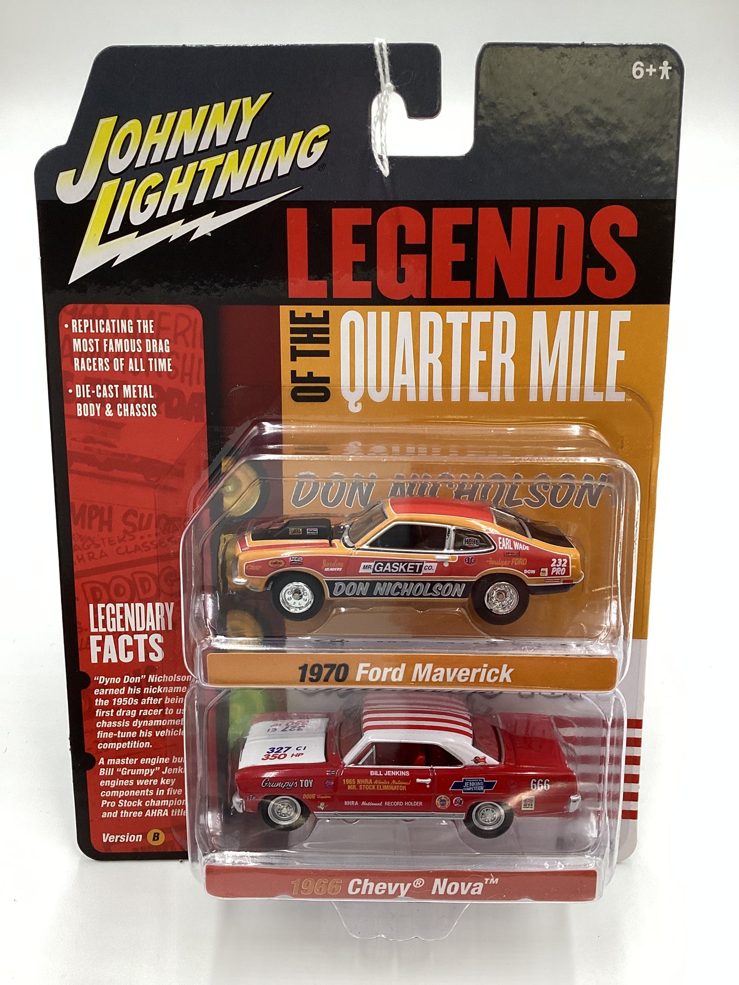 Johnny Lightning Legends of the Quarter Mile Release 2 Version B 1970 Ford Maverick Don Nicholson 1966 Chevy Nova Grumpys Toy 231B