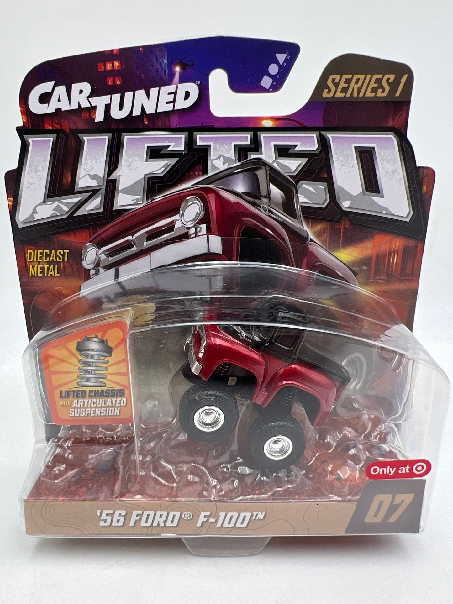 MGA Car Tuned Target Exclusive Lifted Series 1 #7 56 Ford F-100 Red/Black