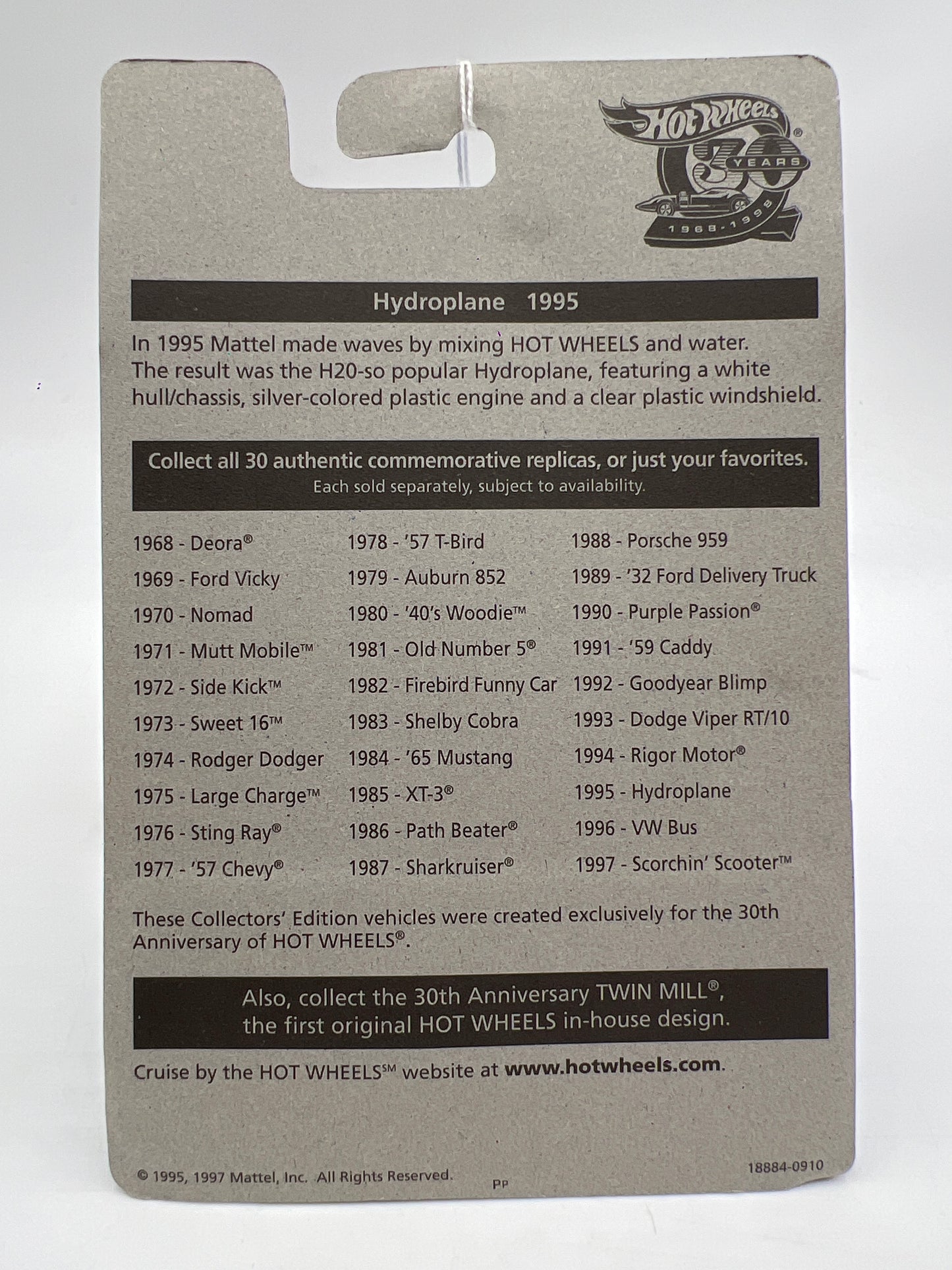 Hot Wheels 30 Years 1995 Authentic Commemorative Replica Model Series Hydroplane Blue SR