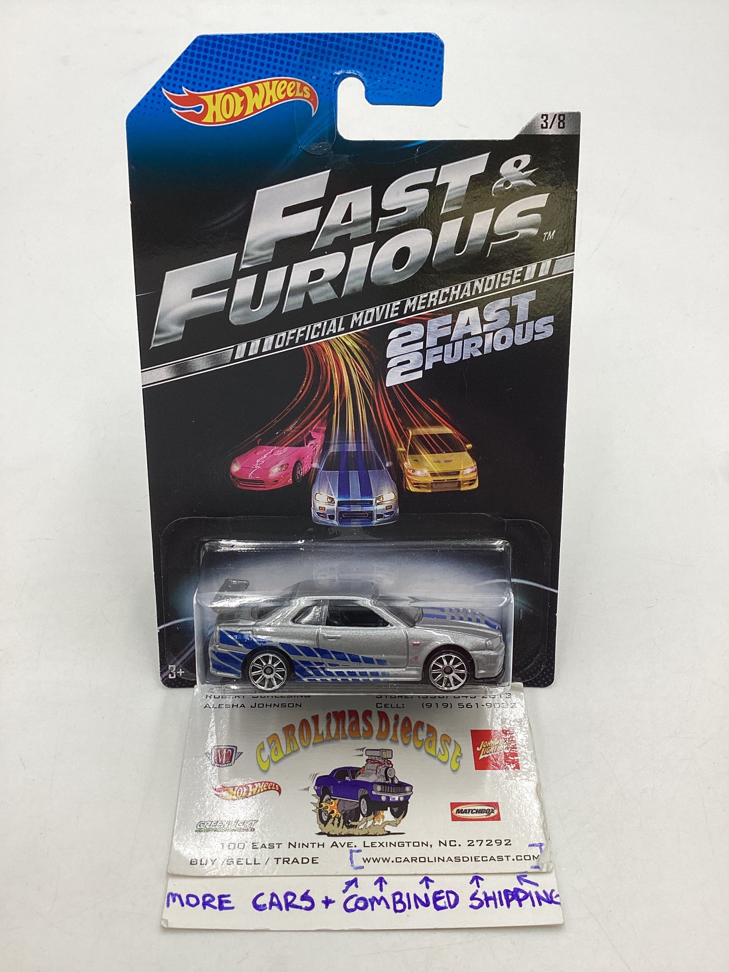 2013 Hot wheels Fast and Furious Fast 2 Furious Nissan skyline GT-R (R34) Silver 3/8 with protector