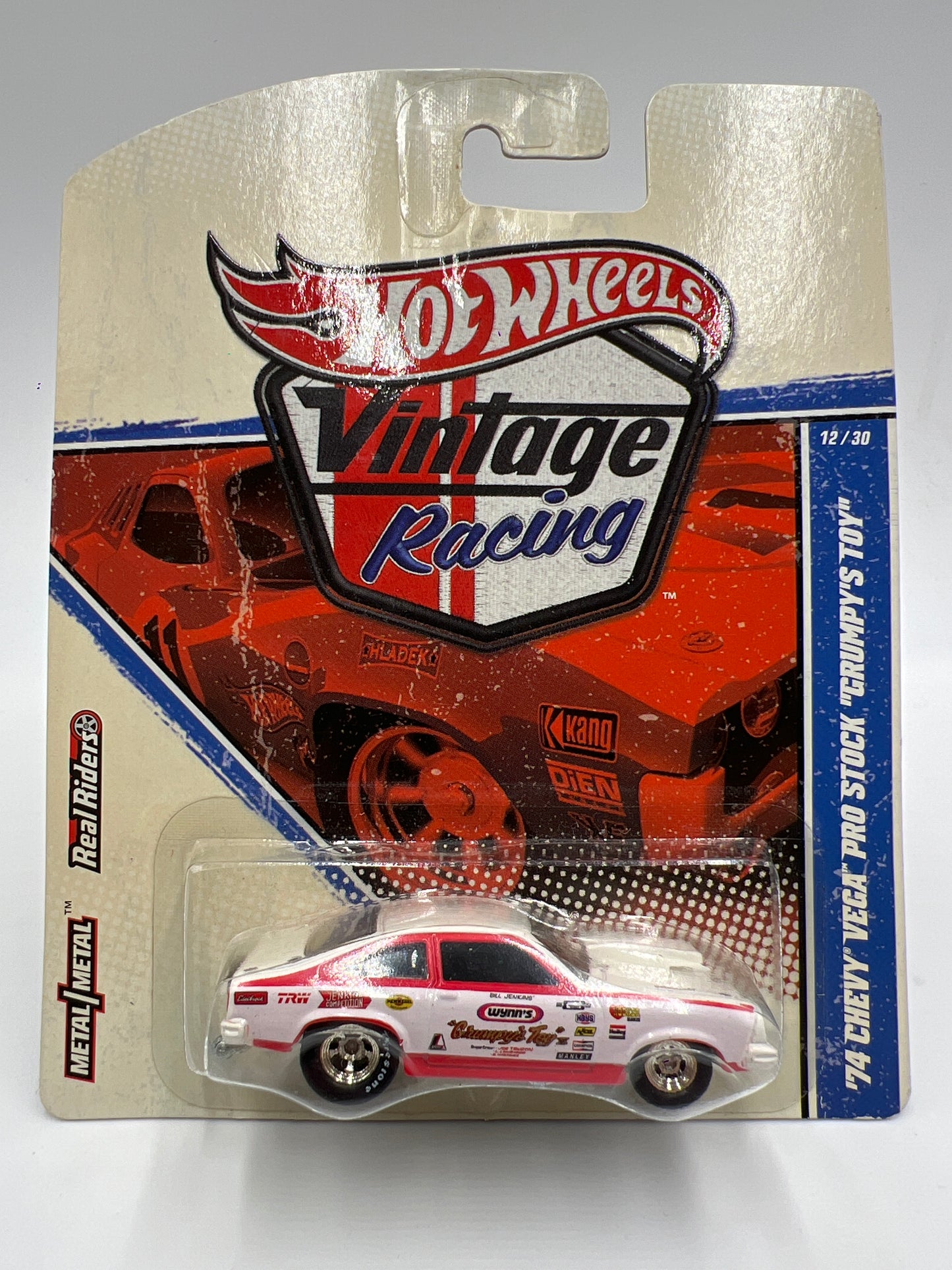 Hot Wheels Vintage Racing #12 74 Chevy Vega Pro Stock Grumpys Toy Red/White W/Protector