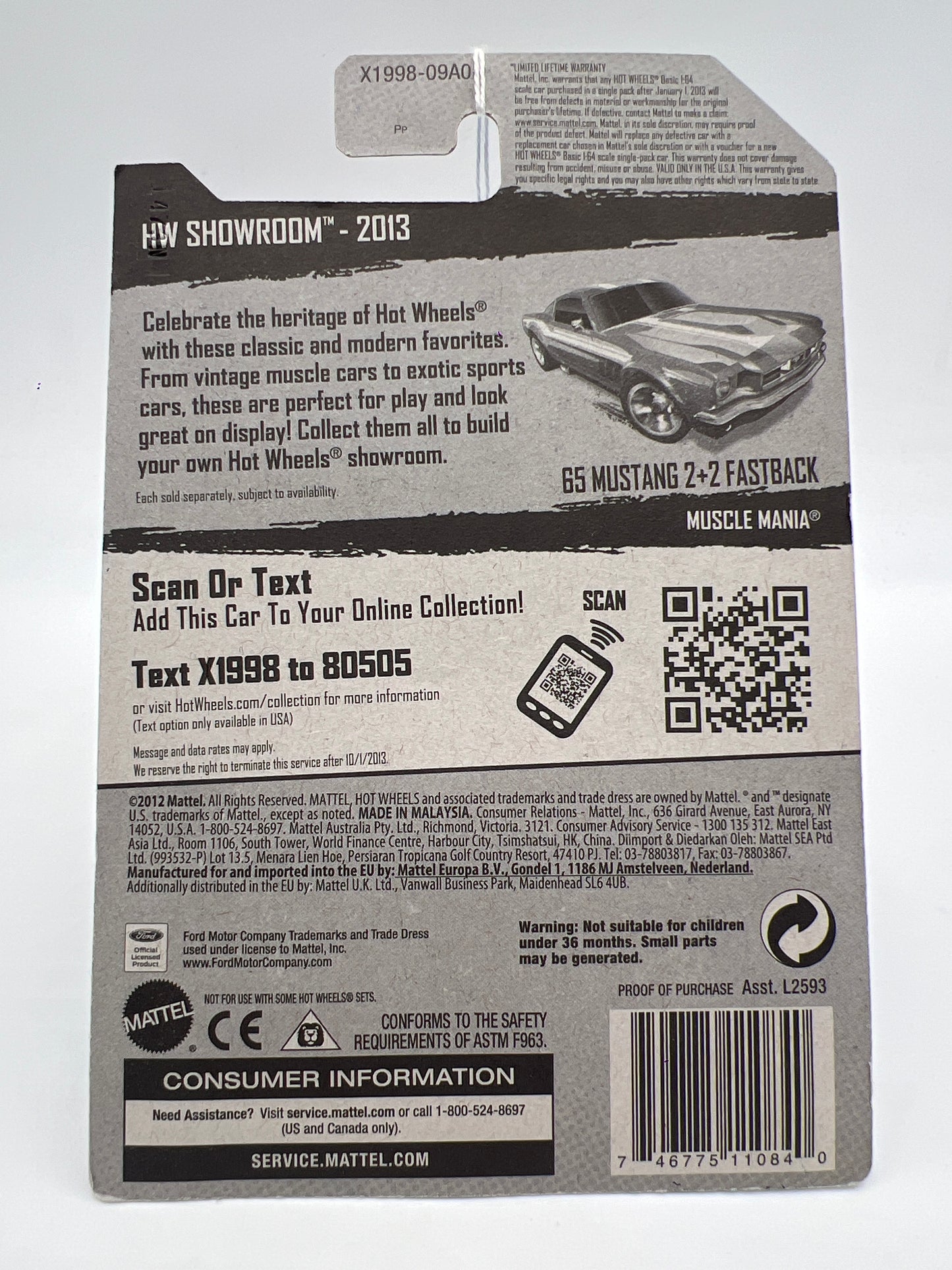 2013 Hot Wheels Showroom #237 65 Mustang 2+2 Fastback Light Blue 27B