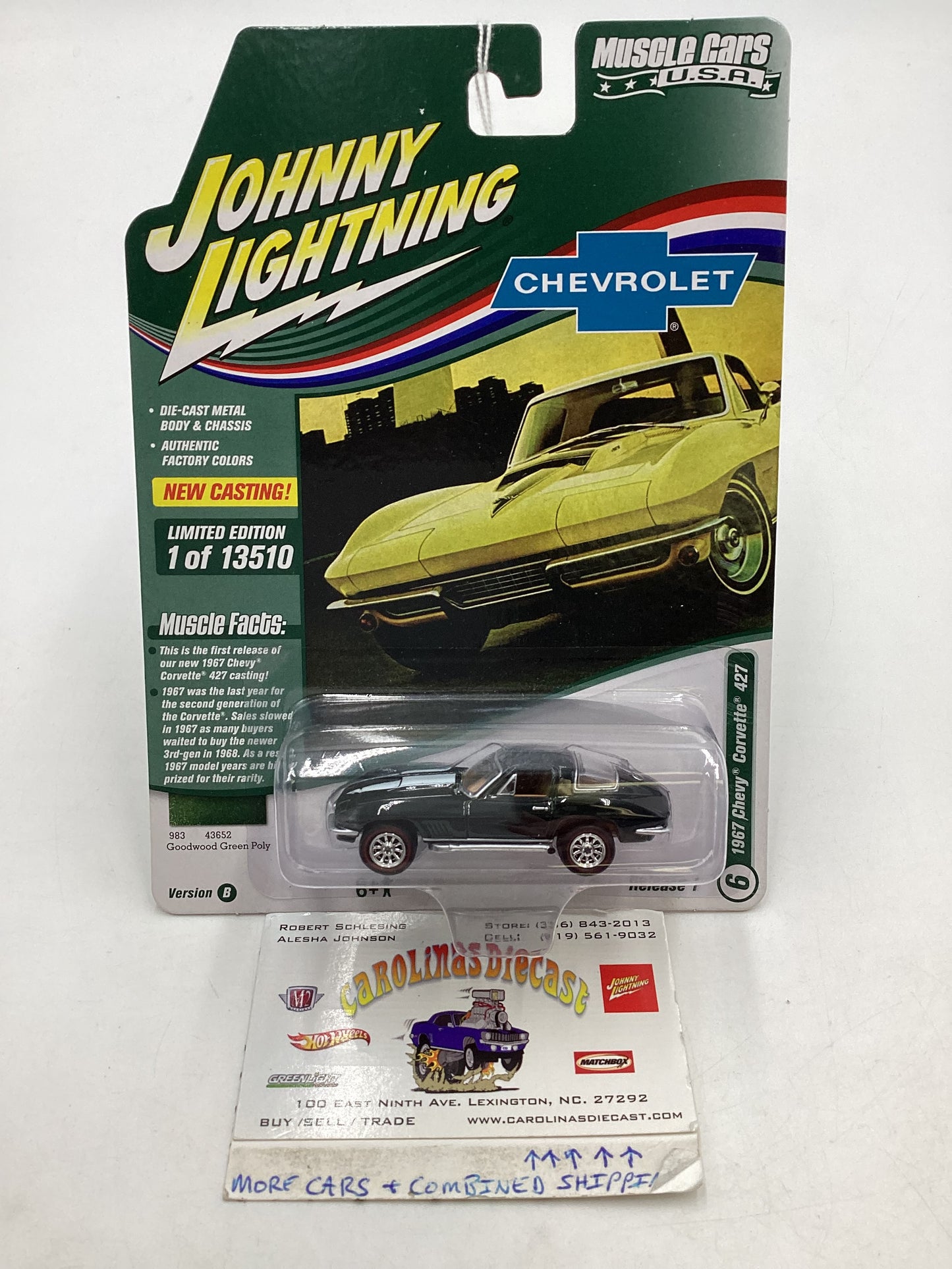 Johnny Lightning Muscle Cars USA Chevrolet 1967 Chevy Corvette 427 Green 219C