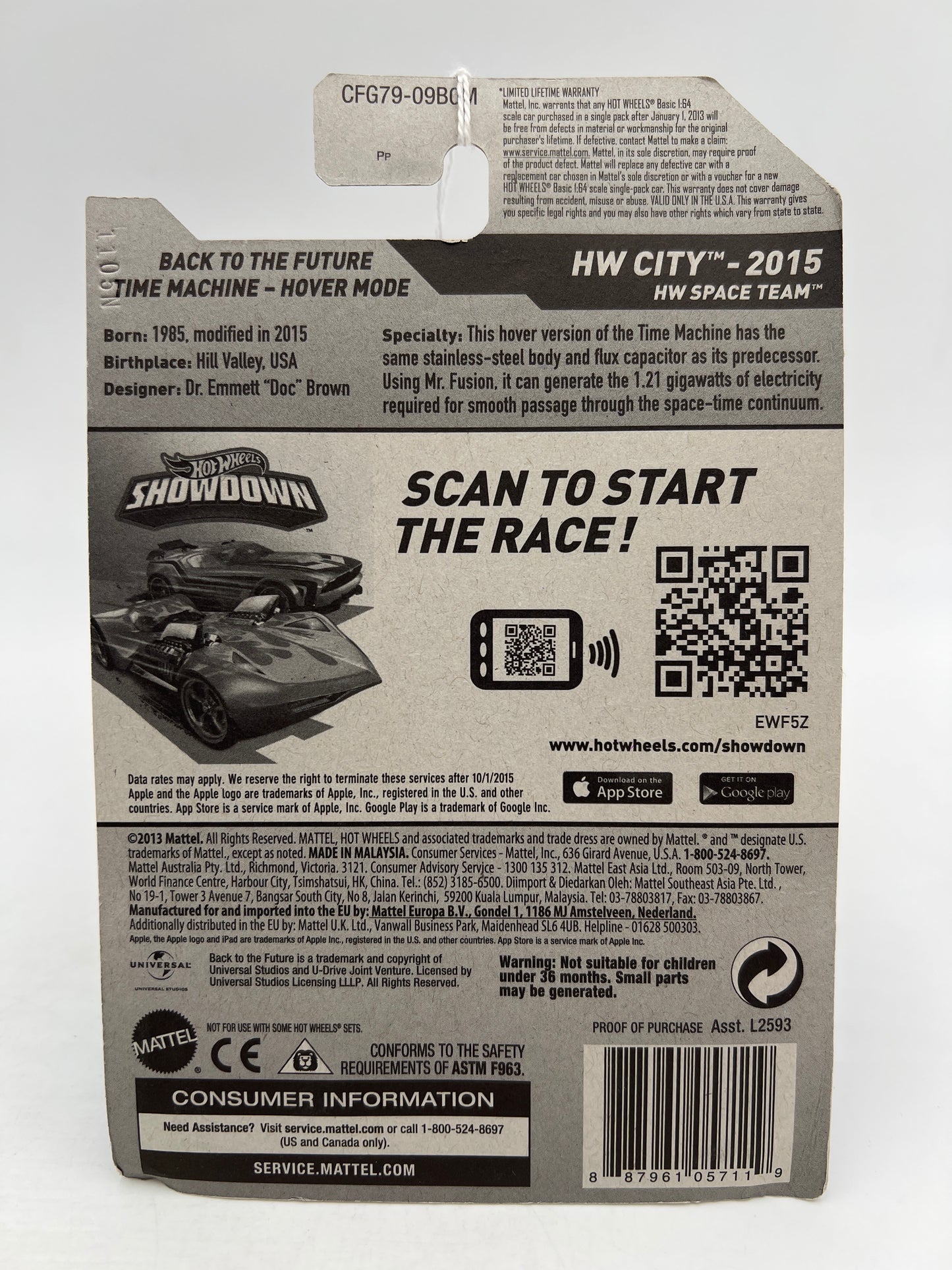 2015 Hot Wheels HW City #45 Back To The Future Time Machine Hover Mode 123G