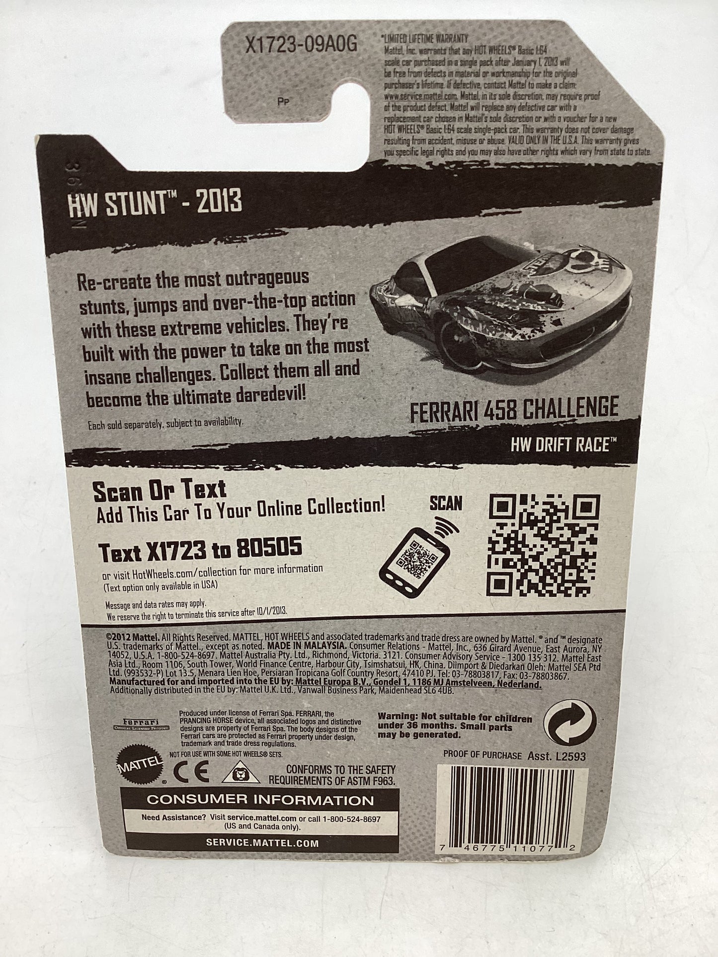 2013 Hot Wheels #81 Ferrari 458 Challenge White with protector