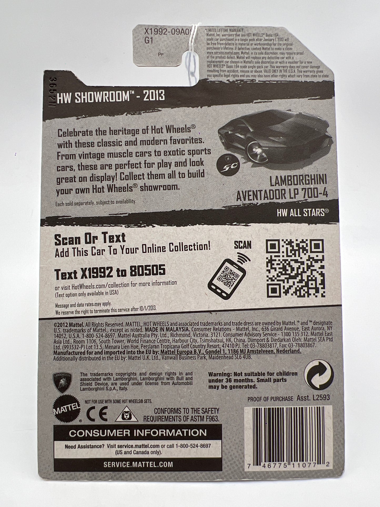 2013 Hot Wheels Showroom #173 Lamborghini Aventador LP 700-4 Black 102D