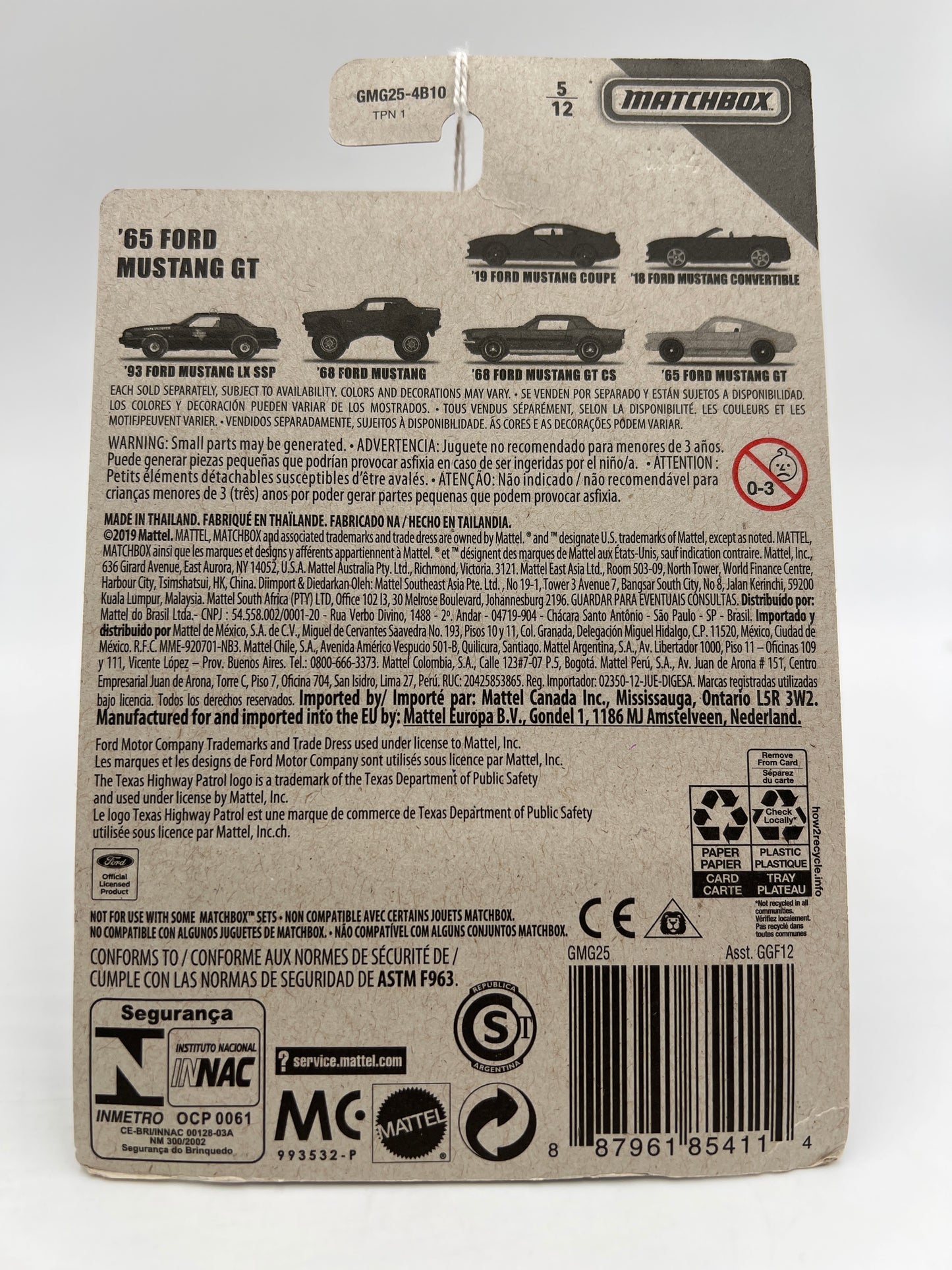 Matchbox Mustang Series #5 65 Ford Mustang GT White 154F