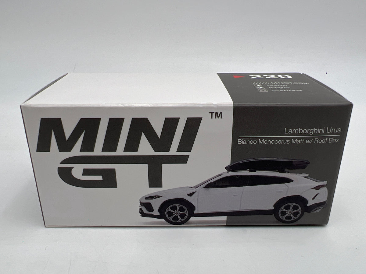 Mini GT MiJo x USA Exclusive #220 Lamborghini Urus Bianco Monocerus W/Roof Box White