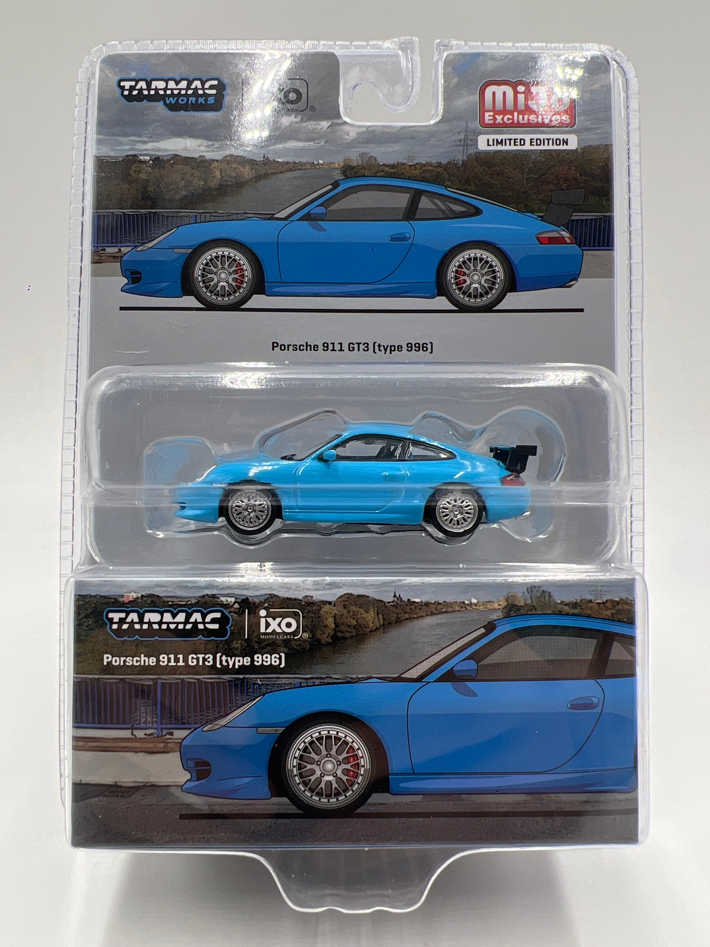 Tarmac Works x IXO Models Mijo Exclusives #69BL Porsche 911 GT3 Type 996 Light Blue 238F