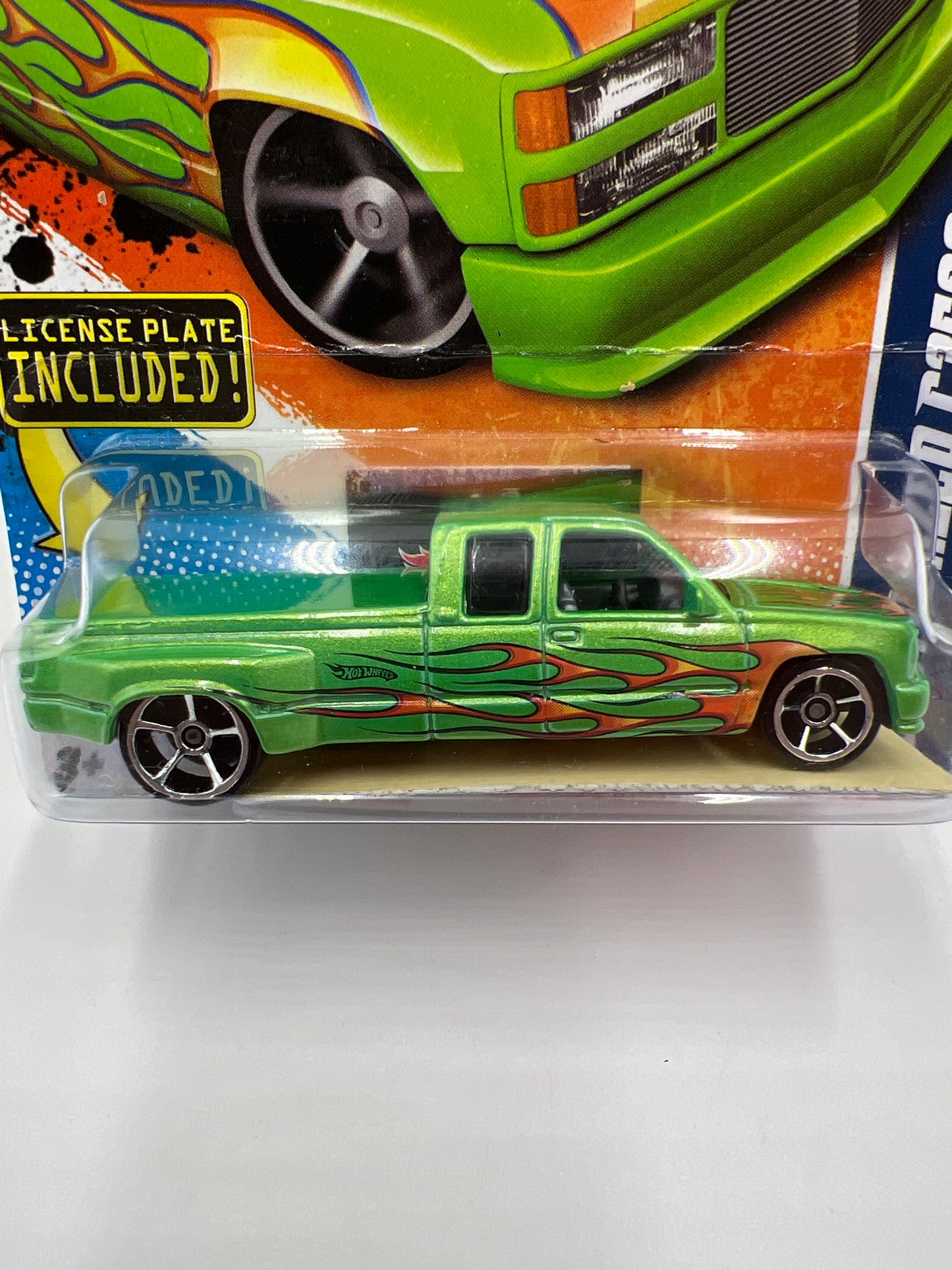 2011 Hot Wheels Heat Fleet #92 Customized C3500 Green W/License Plate Has Vein Above Blister